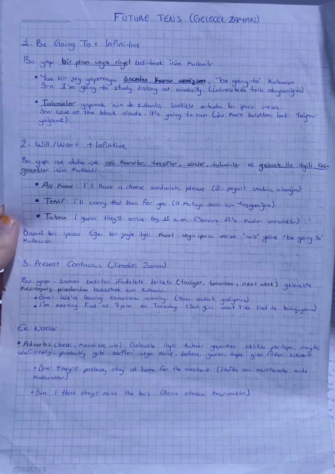 FUTURE TENS (GELECEK ZAMAN)
1. Be Going To + Infinitive
Bu
yapı bir plan veya niyet belirtmek için kullanılv.
• Yani bir şey yapmaya önce