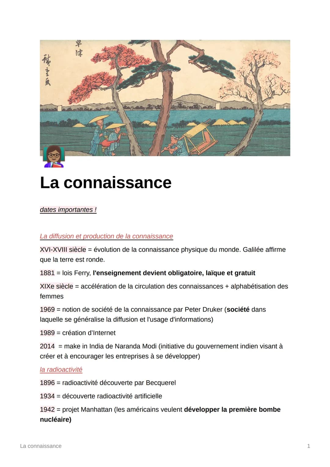 早馆
# La connaissance
_dates importantes !_
La diffusion et production de la connaissance
XVI-XVIII siècle = évolution de la connaissance