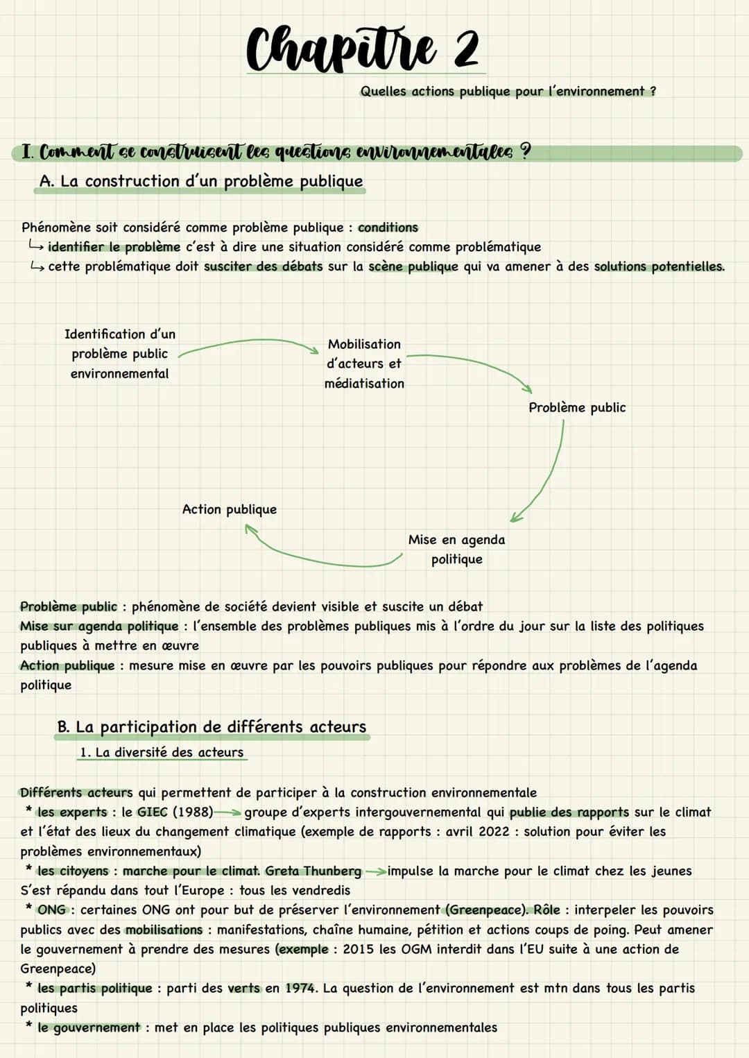 # Chapitre 2
Quelles actions publique pour l'environnement ?
I. Comment se construisent les questions environnementales?
A. La constructi
