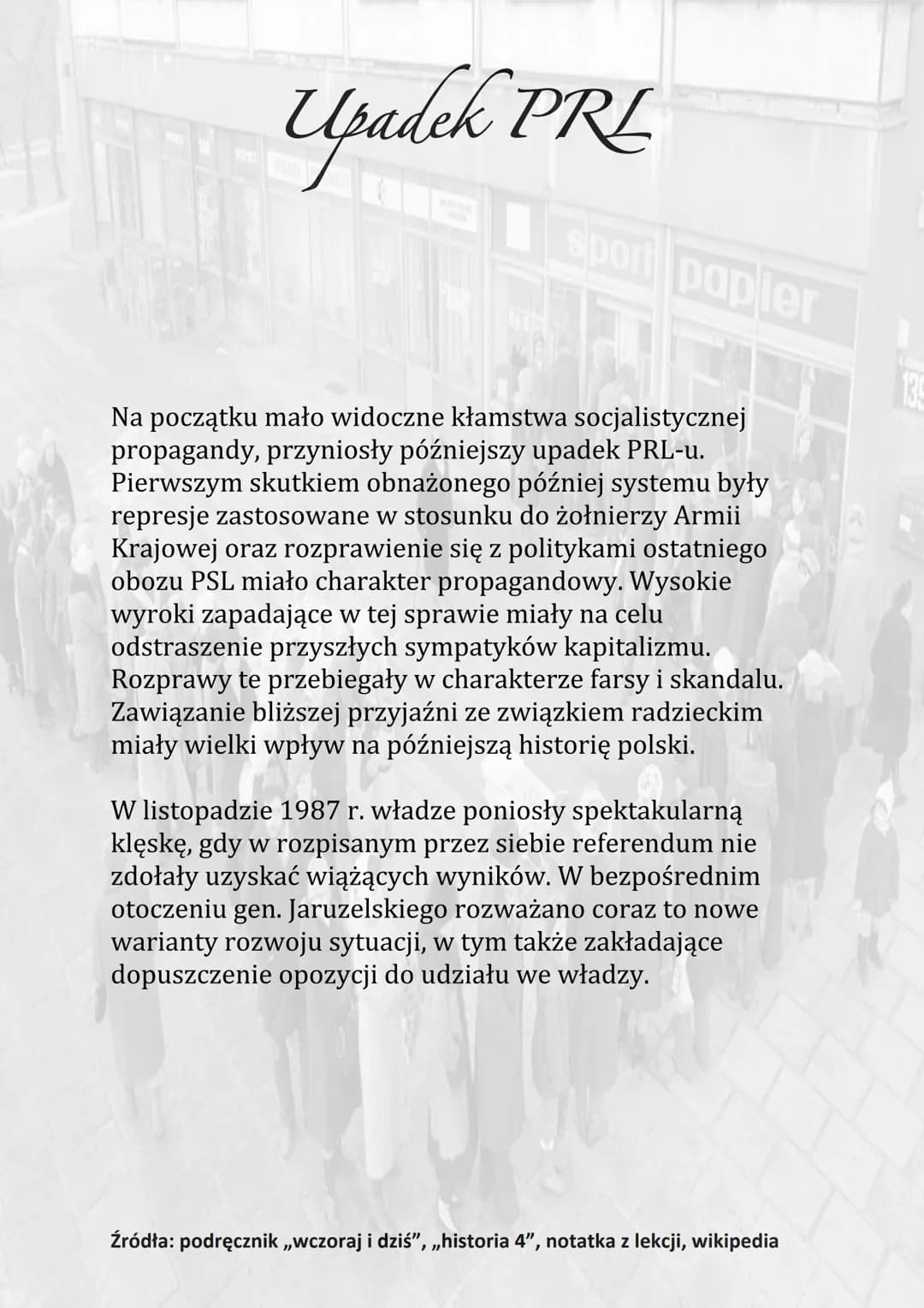 # Upadek PRL
sport papier
Stan wojenny wprowadzony został w Polsce 13 grudnia
1981 roku i trwał do 22 lipca 1983 r.
Polacy wielokrotnie p