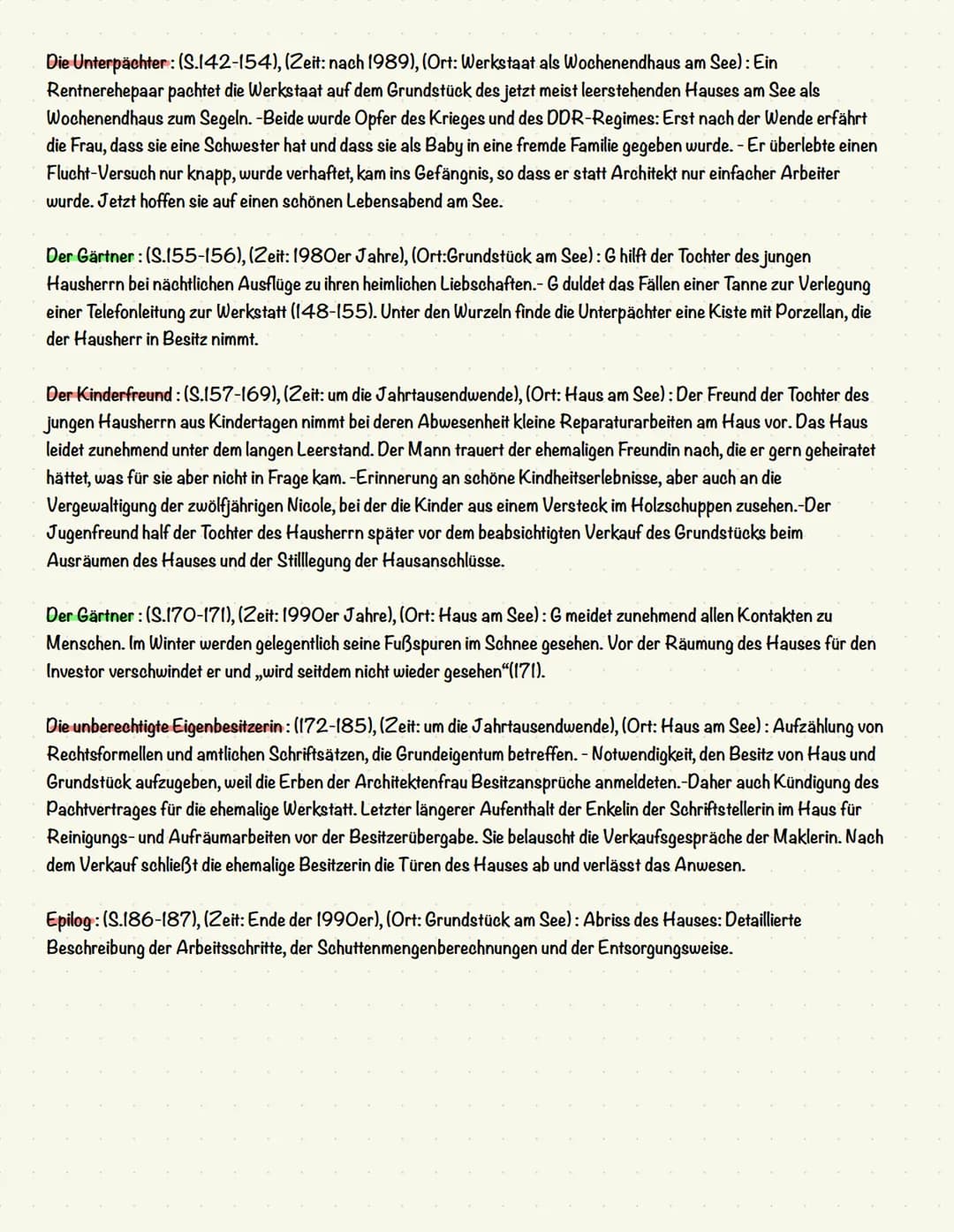 # Heimsuchung Lernzettel
Übersicht Kapiteln
Prolog (S,9-11), (Zeit: Vor 24.000), (Ort: Märkischer See): Erdgeschichtliche Entwicklung der