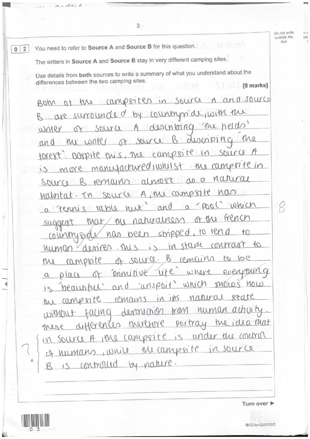 <h2>English Language Paper 2 June 2022 Model Answers</h2>
<p>The writers in Source A and Source B discuss very different camping sites. Bot
