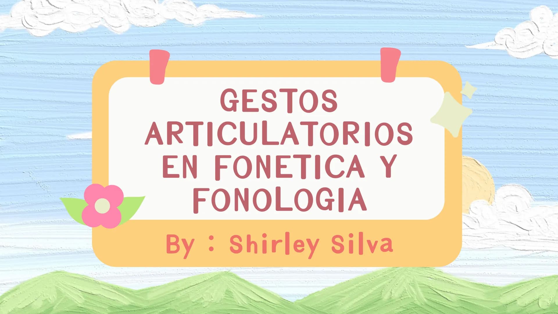 # GESTOS
# ARTICULATORIOS
# EN FONETICA Y
# FONOLOGIA
## By : Shirley Silva # INTRODUCCION
Saludo inicial
al publico
Presentacion del
expo