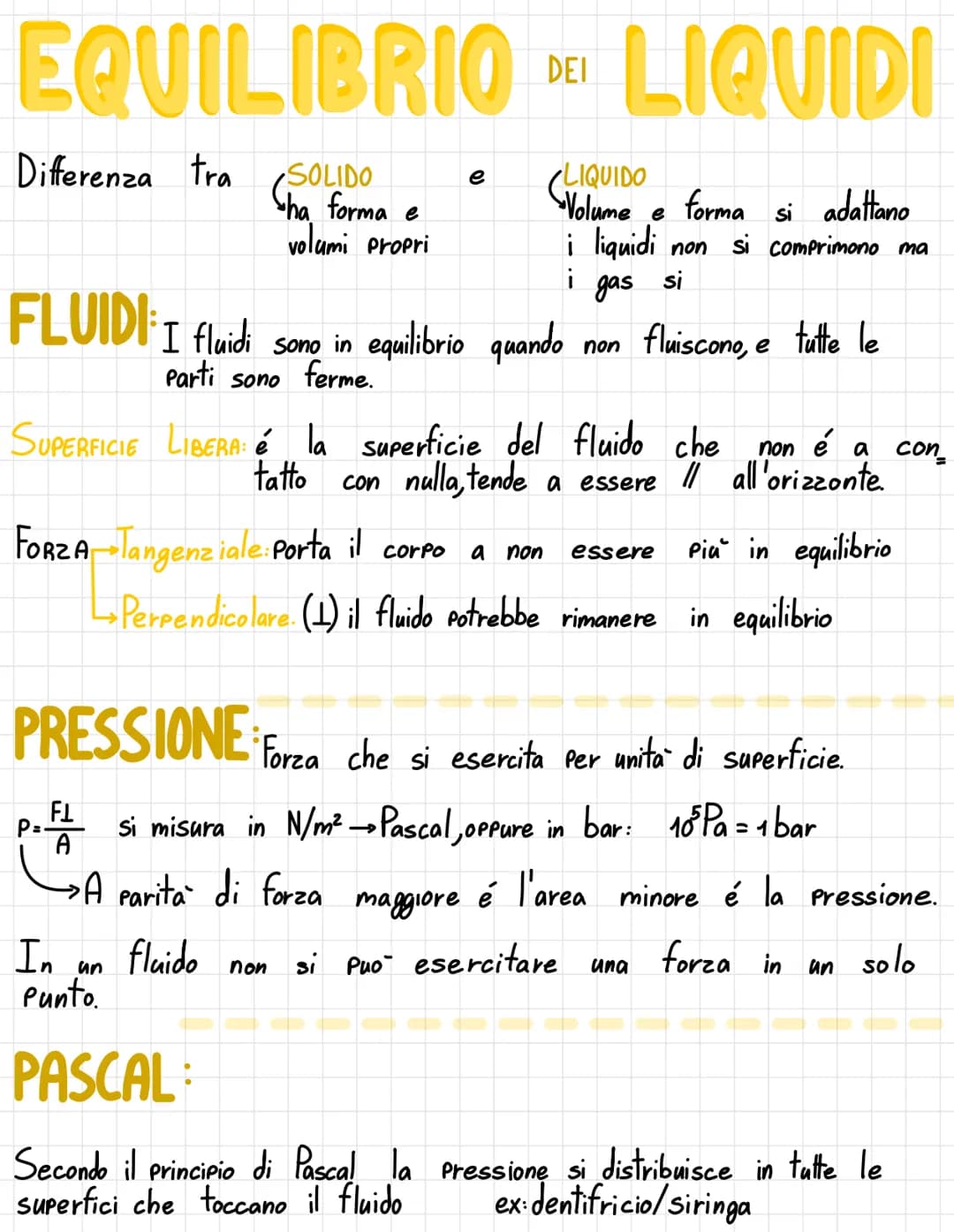 # EQUILIBRIO DEI LIQUIDI
Differenza tra (SOLIDO e (LIQUIDO
ha forma Volume e forma si adattano
volami propri i liquidi non si comprimono