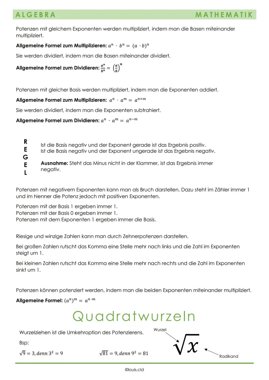 # ALGEBRA
# Rechengesetze
MATHEMATIK
## Punkt vor Strich
Damit ist gemeint, dass wenn in einer Rechnung ein Punkt (oder:) und ein Strich