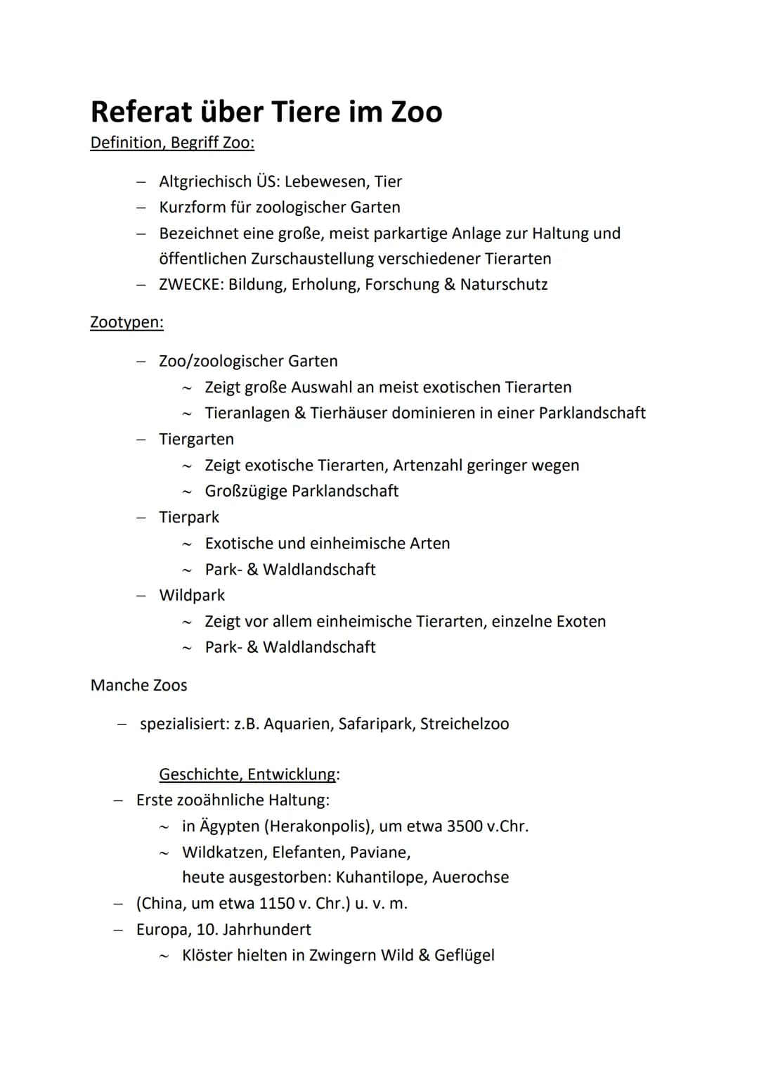 # Referat über Tiere im Zoo
➤ Definition, Begriff
➤ Geschichte, Entwicklung
- Erster Zoo
- Ursprünglicher Zweck eines Zoos
- Anzahl der