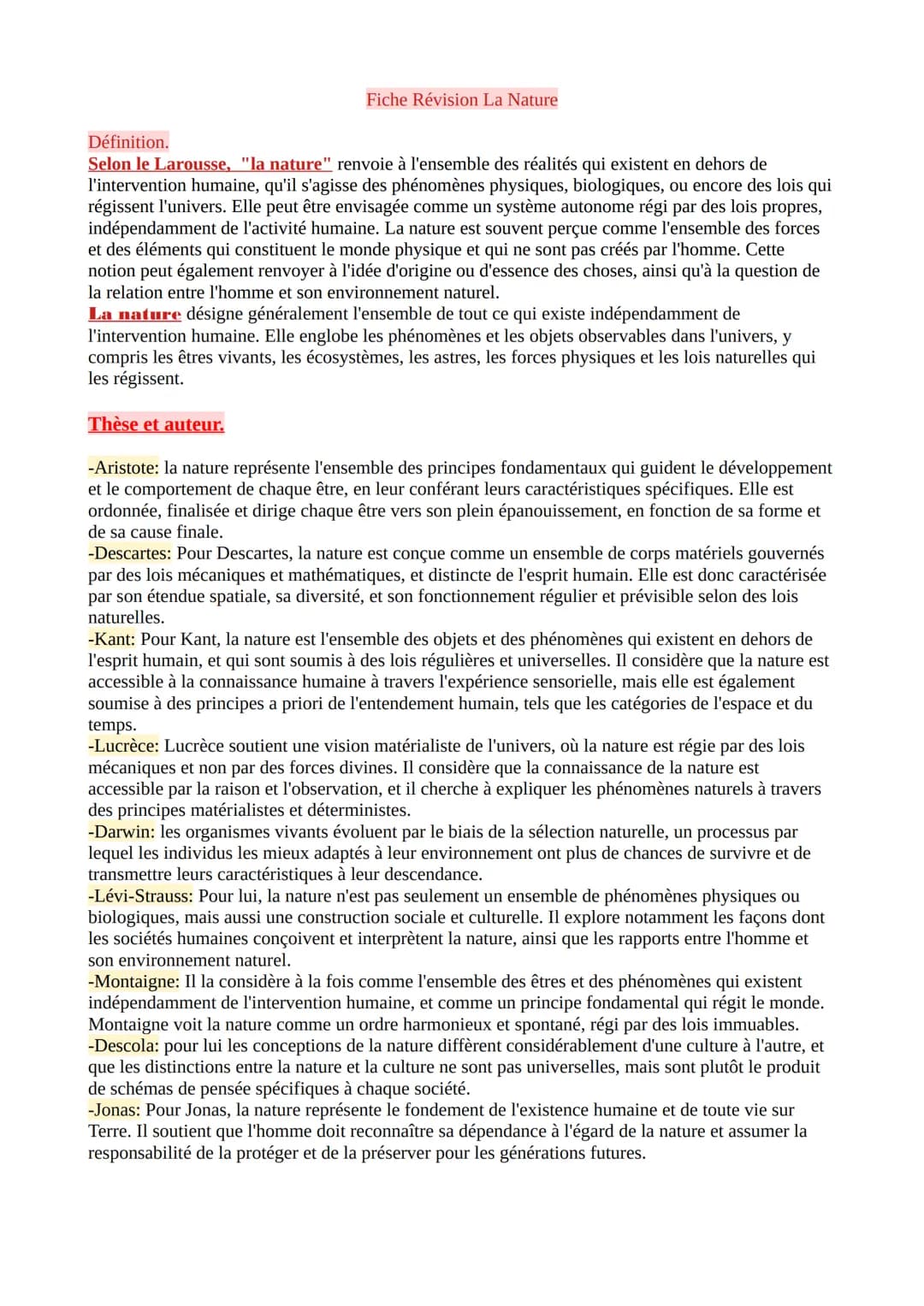 # Chapitre 4:La Nature !
La connaissance de la nature
La nature aime à se cacher
Le terme <<Nature» présente une grande variété de signif