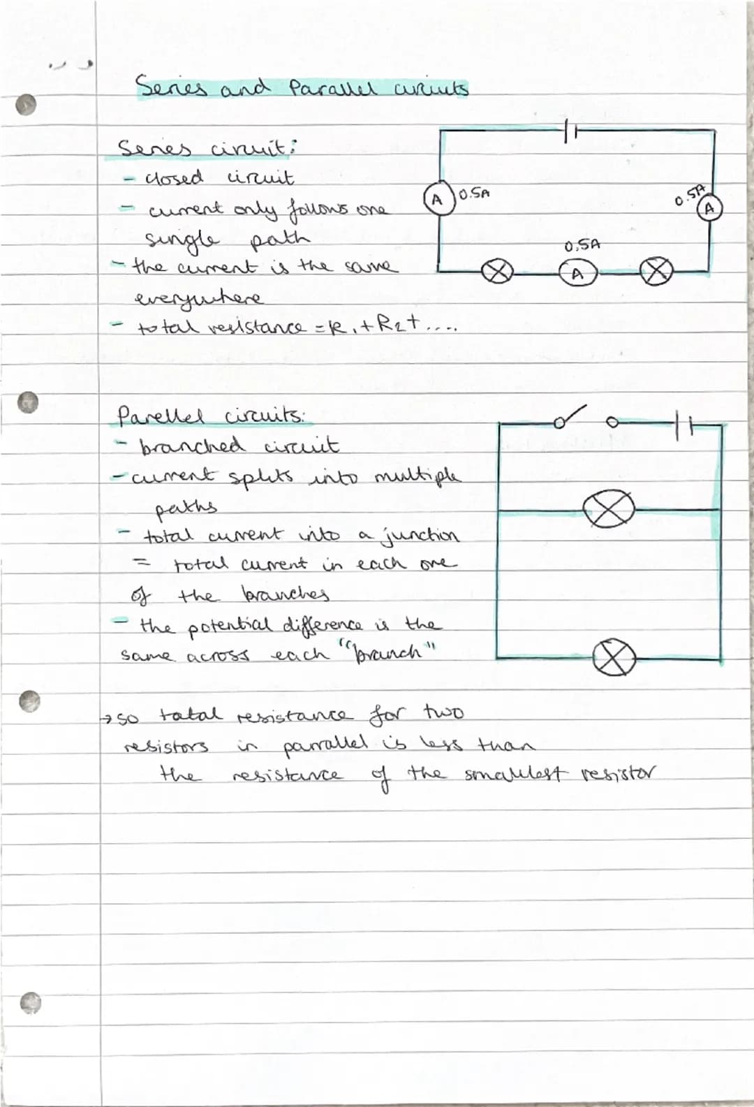 SERIES:
- components connected end to end
- all the wrent flows through all the components
- can only suitch them all of at once
- potential