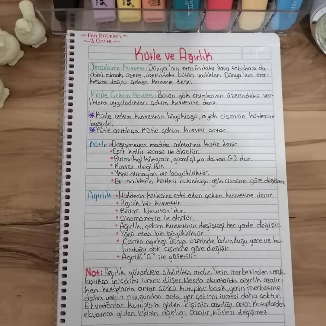 ~Fen Bilimleri~
~3.Unite~
# Kütle ve Ağırlık
Yerçekimi Kuvveti: Dünya 'nın etrafındaki hava tabakası da
dahil olmak üzere, üzerindeki bütü