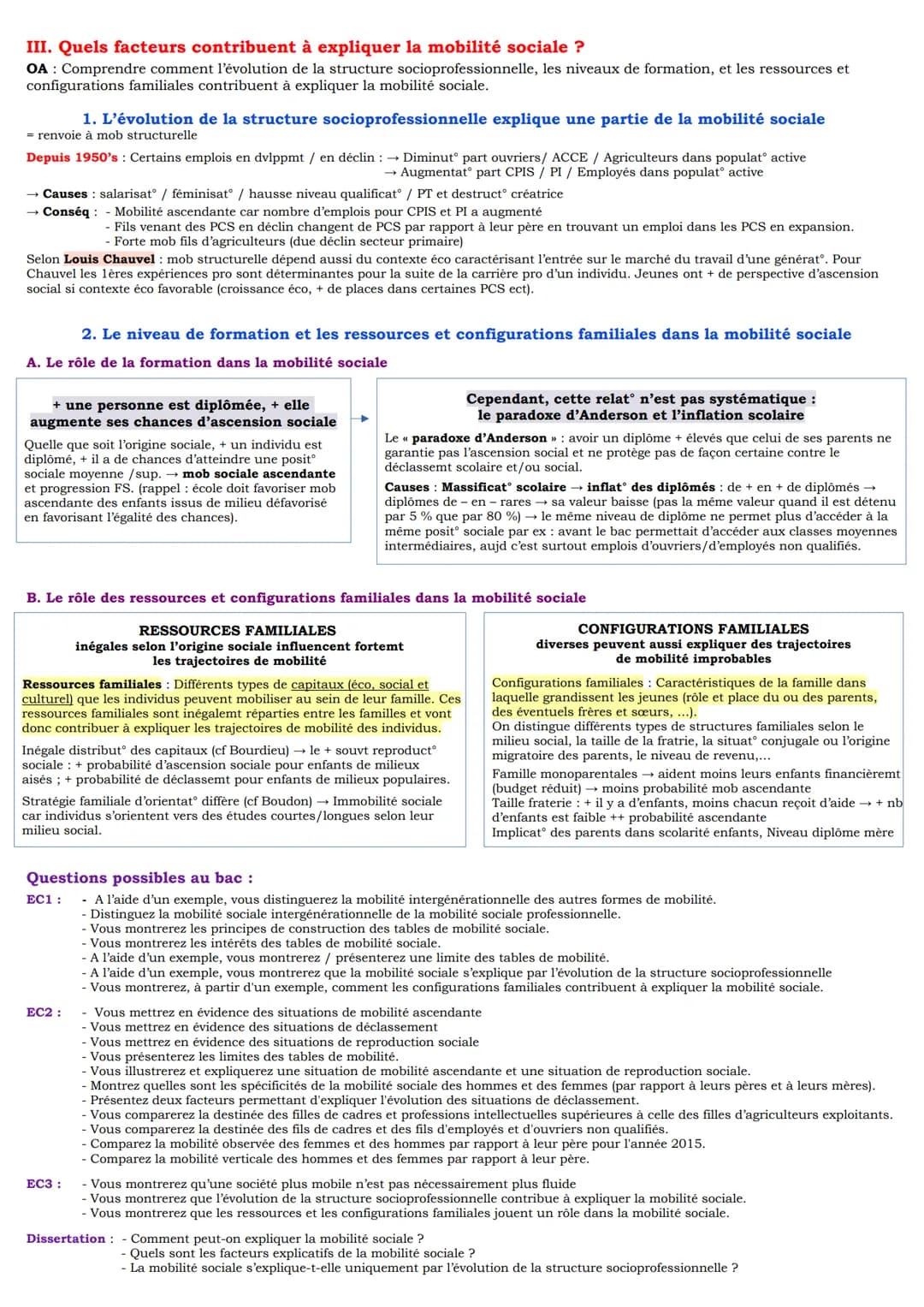 # Chapitre 11: Quels sont les caractéristiques contemporaines et les facteurs de la
mobilité sociale ?
I. Comment définir et mesurer la mob