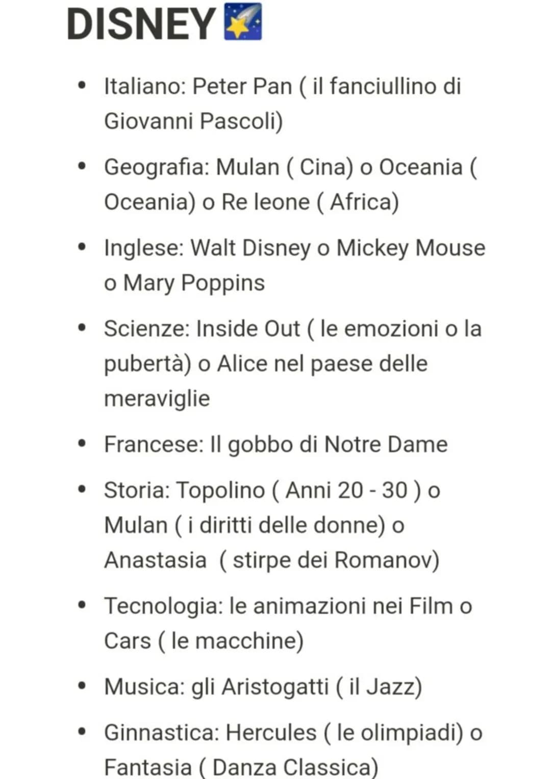 # DISNEY
- Italiano: Peter Pan (il fanciullino di
Giovanni Pascoli)
- Geografia: Mulan (Cina) o Oceania (
Oceania) o Re leone (Africa)
- In
