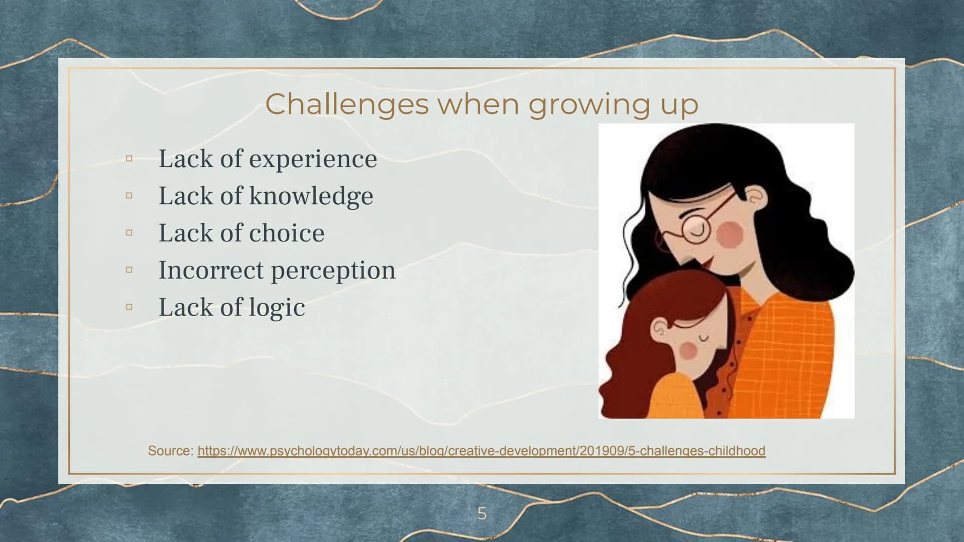 Growing up # Stages of growing up
- Infancy
- Early childhood
- Middle childhood
- Adolescence
- Young adulthood
- Middle adulthood
- Old a