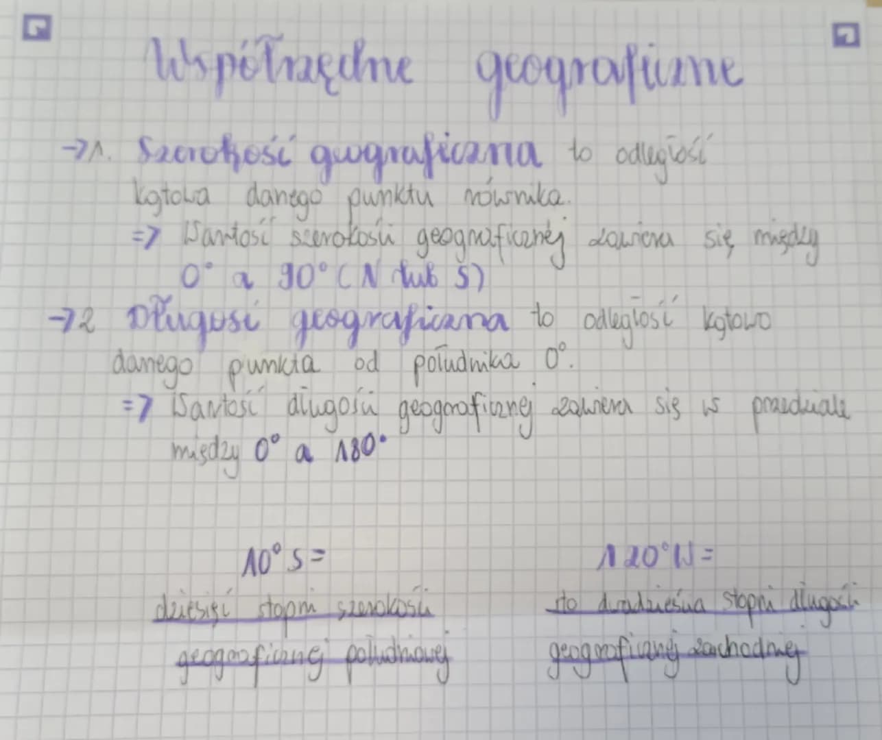 Współrzędne geograficzne
->1. Szerokośí geograficzna to odległośí
katowa danego punktu równika.
=> Santosi szerokosi geograficznej zawiera