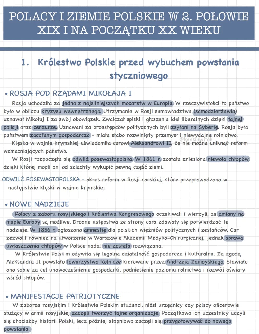 # POLACY I ZIEMIE POLSKIE W 2. POŁOWIE
XIX I NA POCZĄTKU XX WIEKU
1. Królestwo Polskie przed wybuchem powstania
styczniowego
• ROSJA POD R