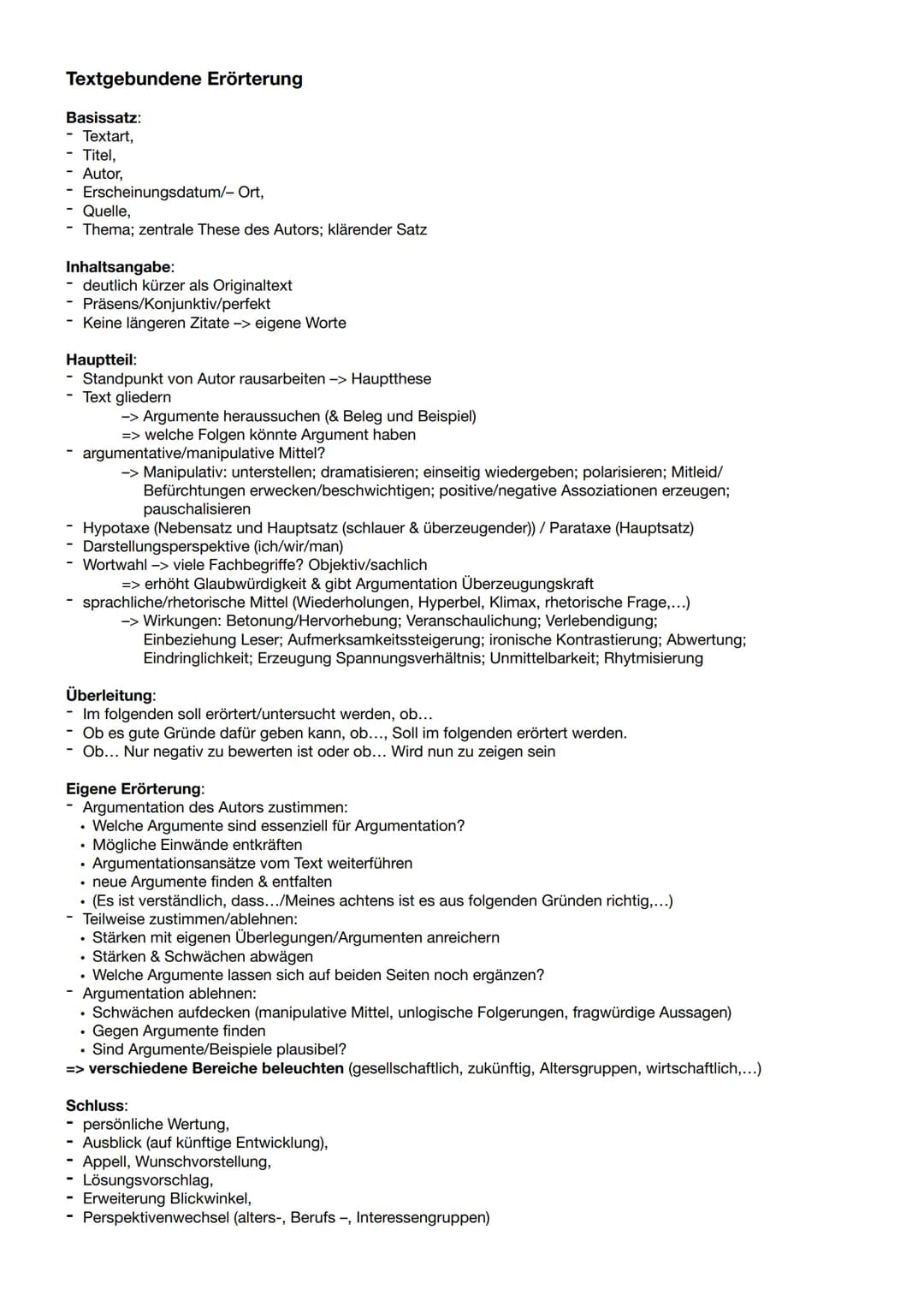 # Textgebundene Erörterung
Basissatz:
- Textart,
- Titel,
- Autor,
- Erscheinungsdatum/- Ort,
- Quelle,
- Thema; zentrale These des Autors;