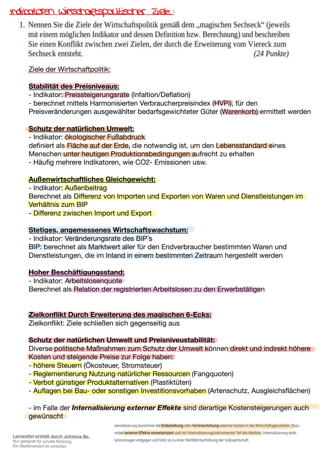 Wirtschaftspolitik
Lernzettel erstellt durch Johanna Be.
Nur geeignet für private Nutzung.
Ein Weiterverkauf ist verboten. # Grundgesetz
*
