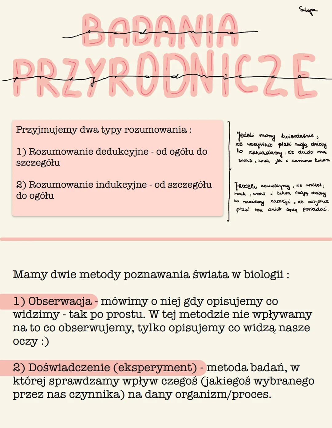 # BADANIA
PRZYRODNICZE
Przyjmujemy dwa typy rozumowania:
1) Rozumowanie dedukcyjne - od ogółu do
szczegółu
2) Rozumowanie indukcyjne - o