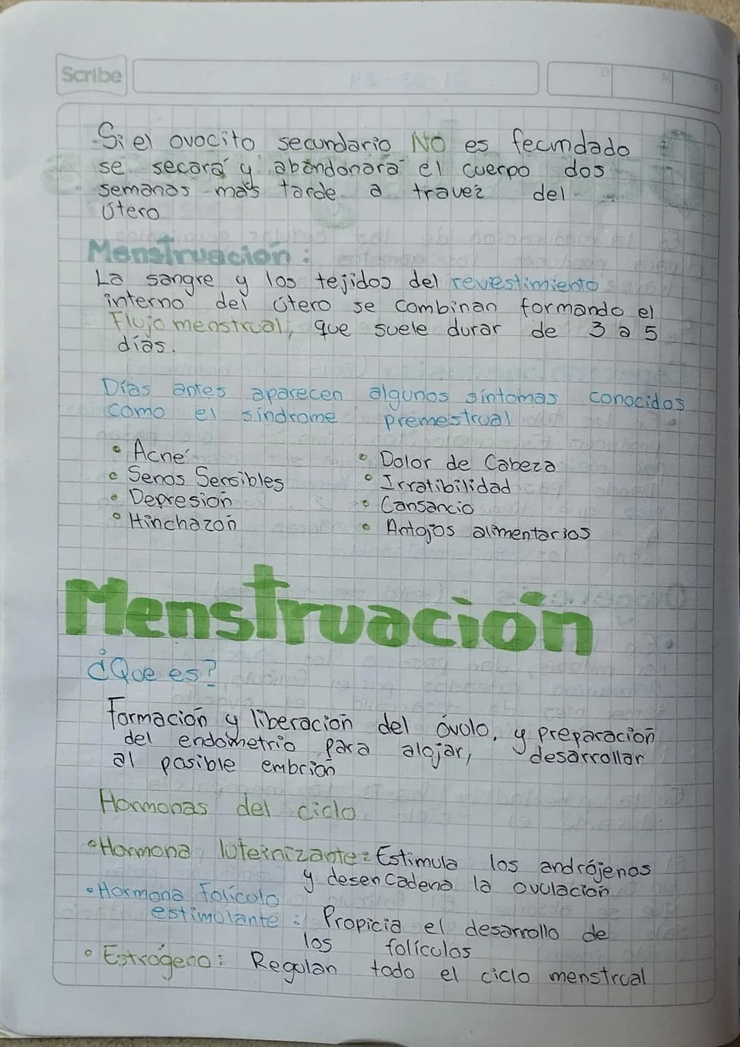 Scribe
Si el ovocito secundario No es fecmdado
se secara y abandonara el cuerpo dos
semanas mas tarde. a travez del
Utero
Menstruación:
La
