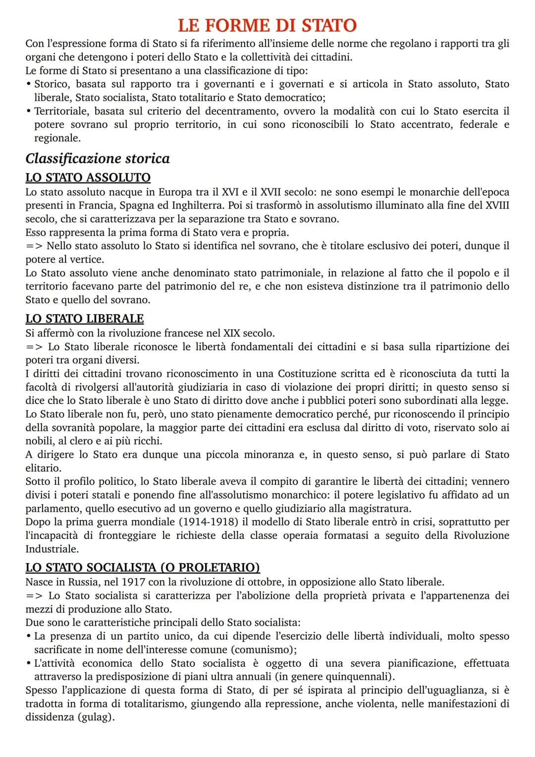 # LE FORME DI STATO
Con l'espressione forma di Stato si fa riferimento all'insieme delle norme che regolano i rapporti tra gli
organi che d