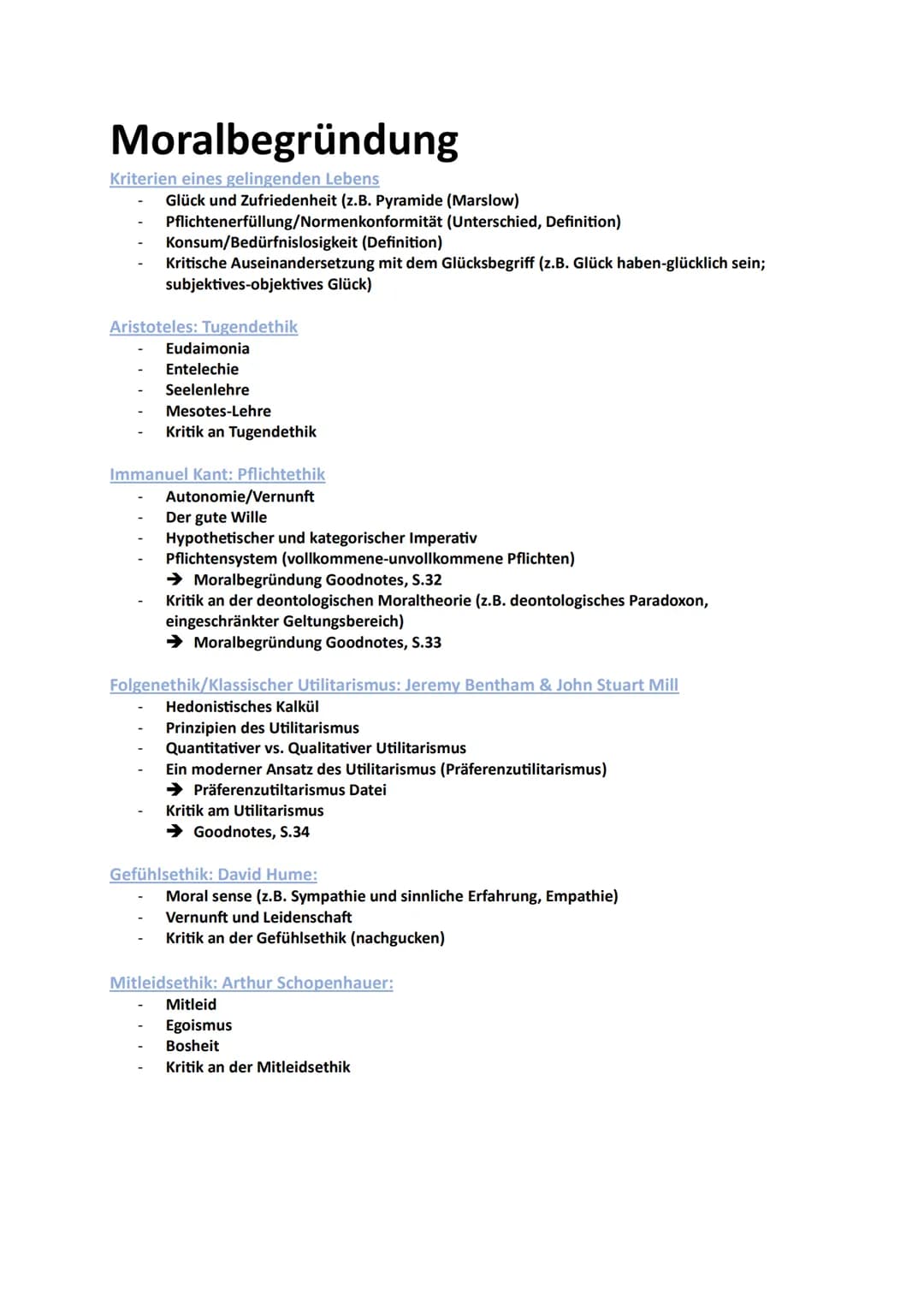 # Moralbegründung
Kriterien eines gelingenden Lebens
- Glück und Zufriedenheit (z. B. Pyramide (Marslow)
- Pflichtenerfüllung/Normenkonfor