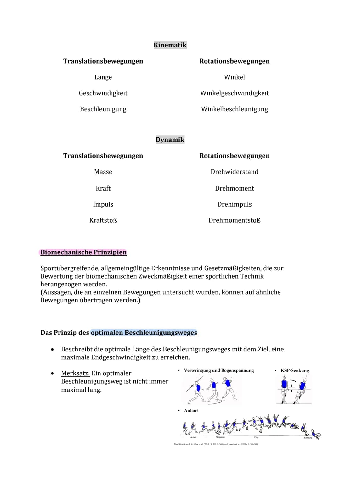 Lernzettel Sport Theorie Nr. 1
Biomechanik Definition:
Die Biomechanik des Sports hat die Beschreibung und Erklärung der Erscheinungen und