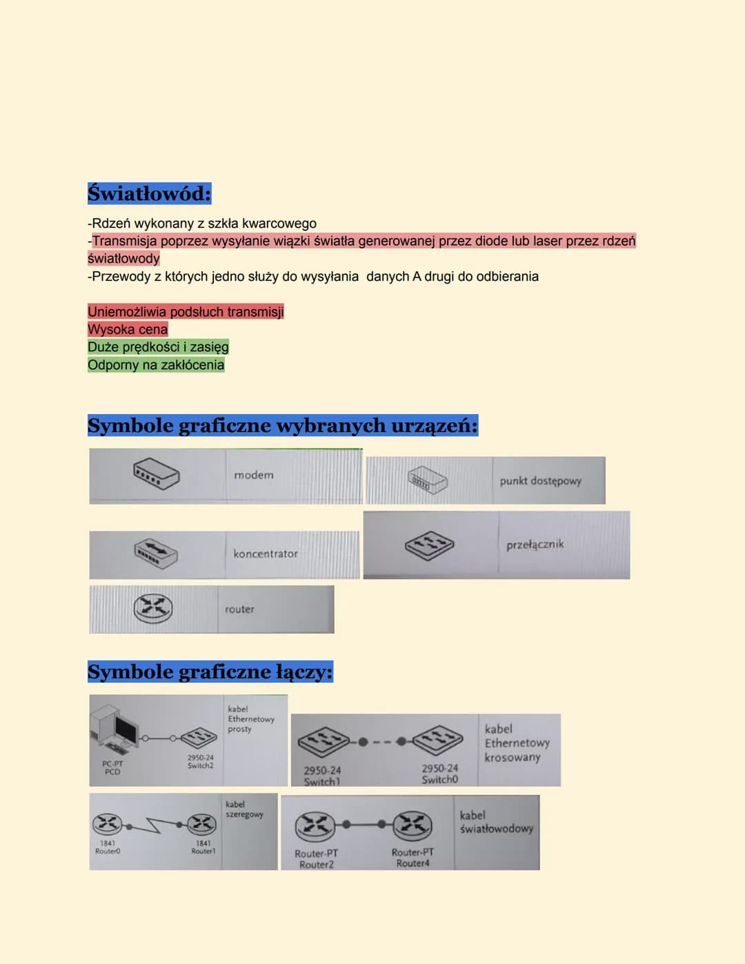 Hardware:
-urządzenia transmisji
-urządzenia dostępu
-urządzenia wzmacniania sygnału
Software:
-Protokoły(protocols)
Określają sposób komun