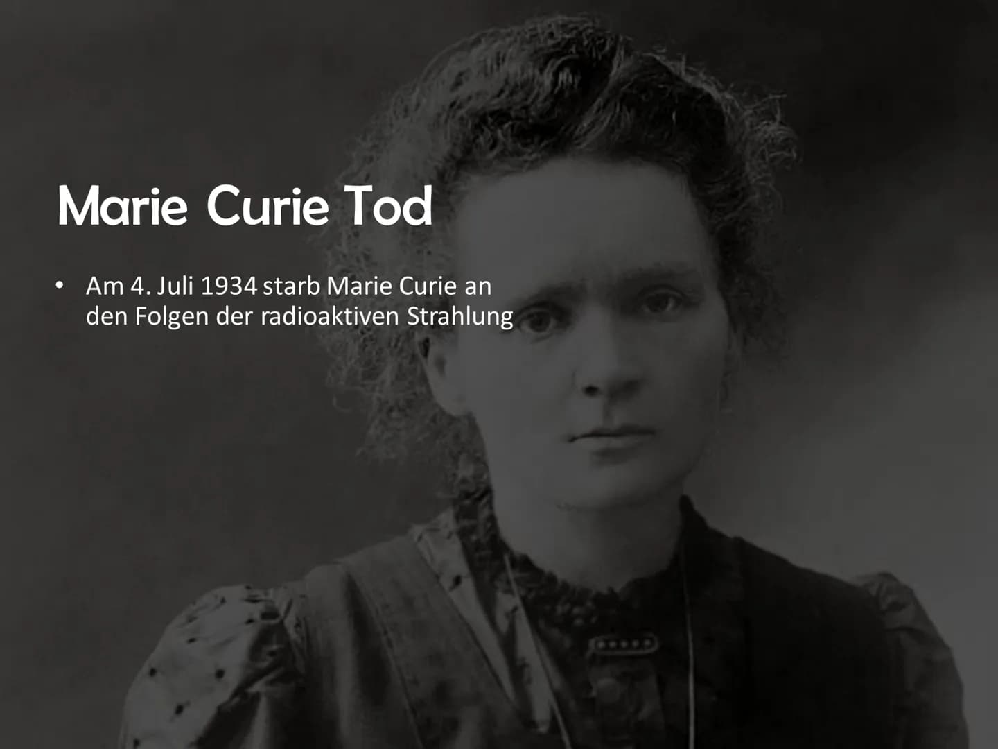 # Marie Curie
Wala Qahtan Handout
Name: Marie Sklodowska Curie
Lebensdaten: 7. November 1867 in Warschau geboren
starb am 4. Juli 1935