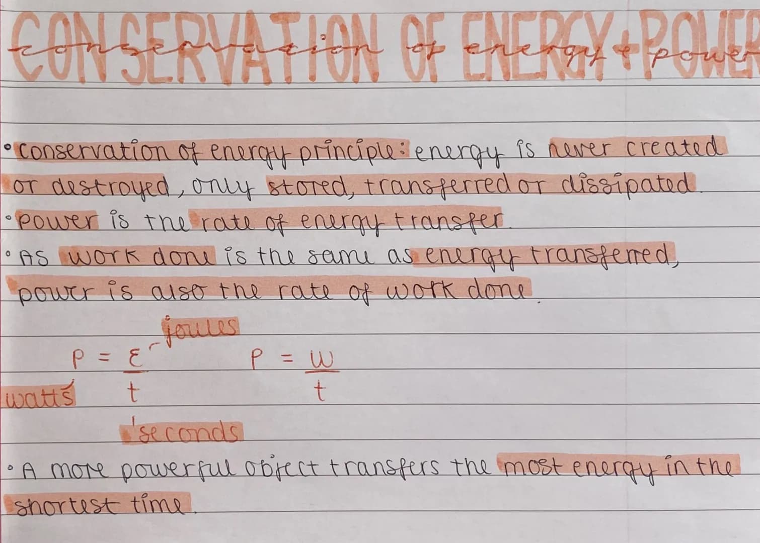 CONSERVATION OF ENERGY+POWER
• Conservation of energy principle: energy is never created
or destroyed, only stored, transferred or dissipat