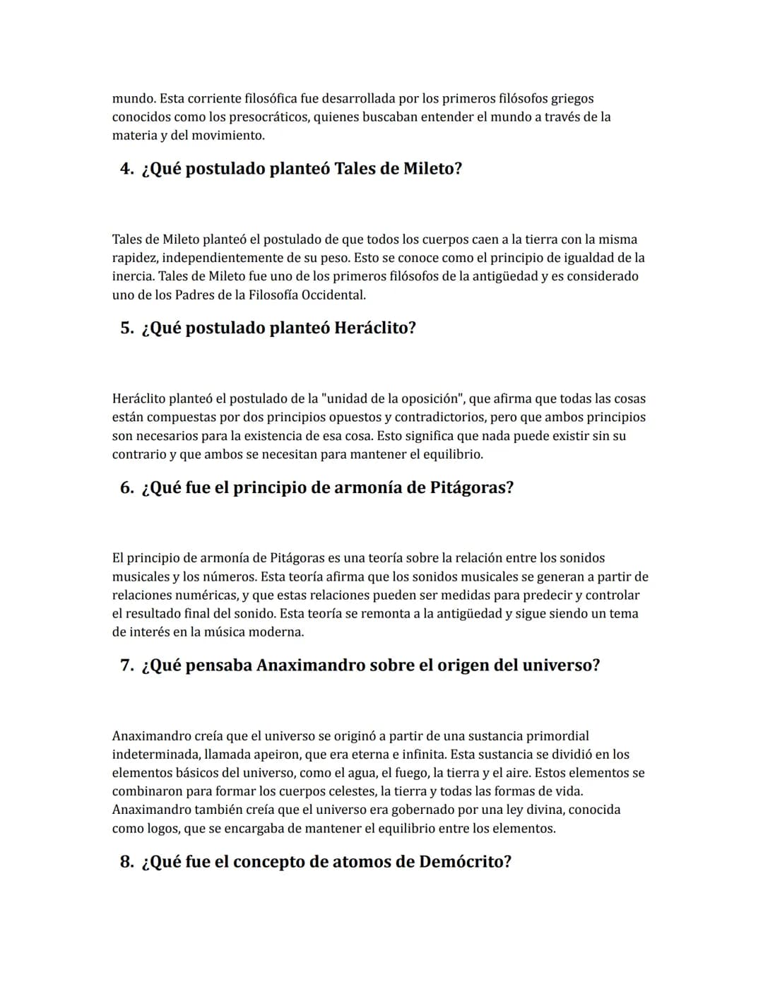 # Ejercicio Presocráticos
0. ¿Quién fue el primer filósofo presocrático conocido?
El primer filósofo presocrático conocido fue Tales de Mi