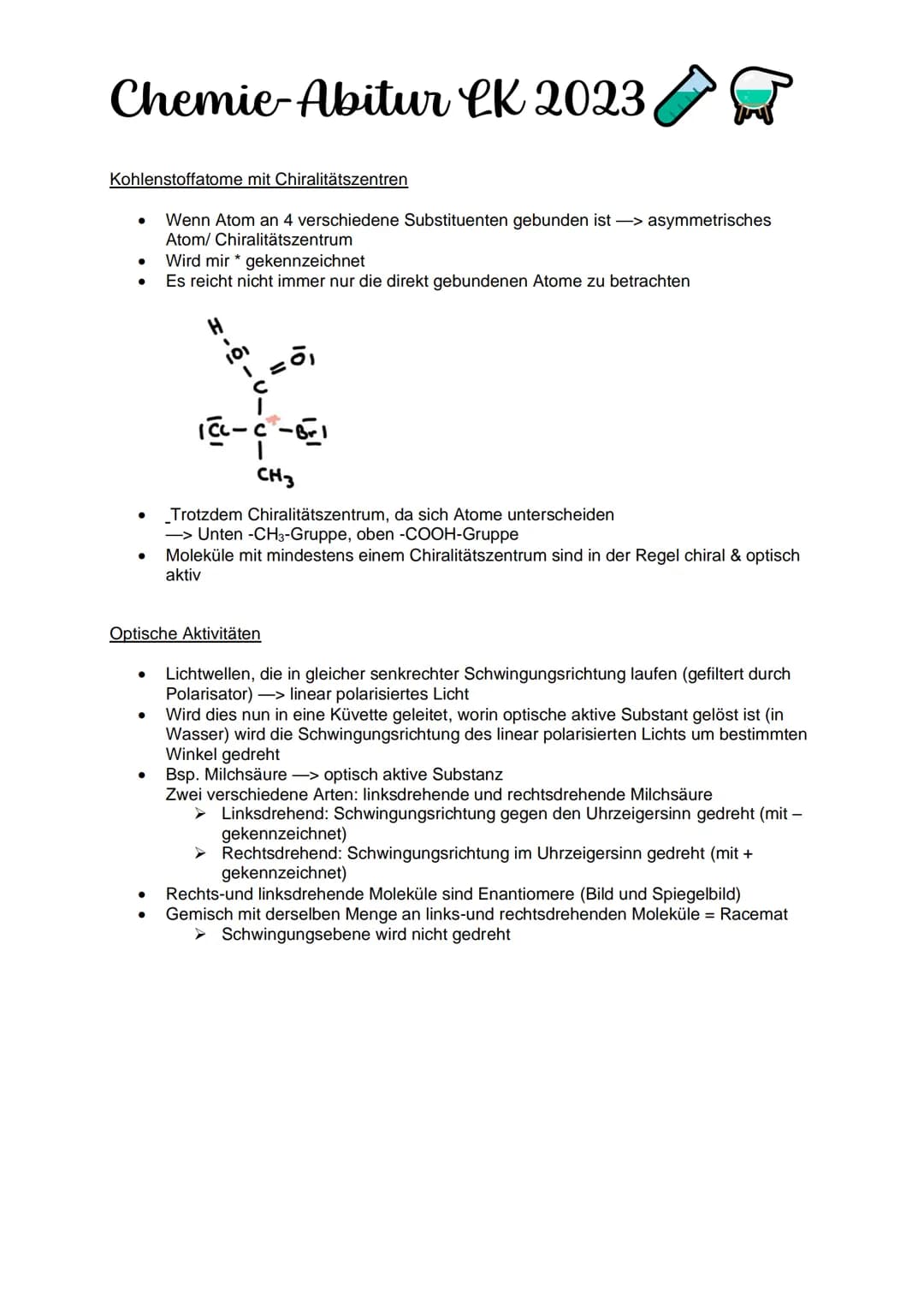 # Chemie-Abitur CK 2023
Kohlenhydrate & Peptide
Monosaccharide:
Glucose
* Monosaccharid
* C6H12O10
* Position Hydroxygruppen an Ch