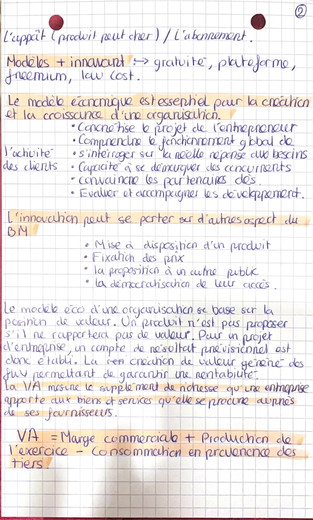 # CHAPITRE 2
L'analyse du modèle économique des
organisations
Création de vabeur objectif financier des
entreprise qui se mesine grace à l