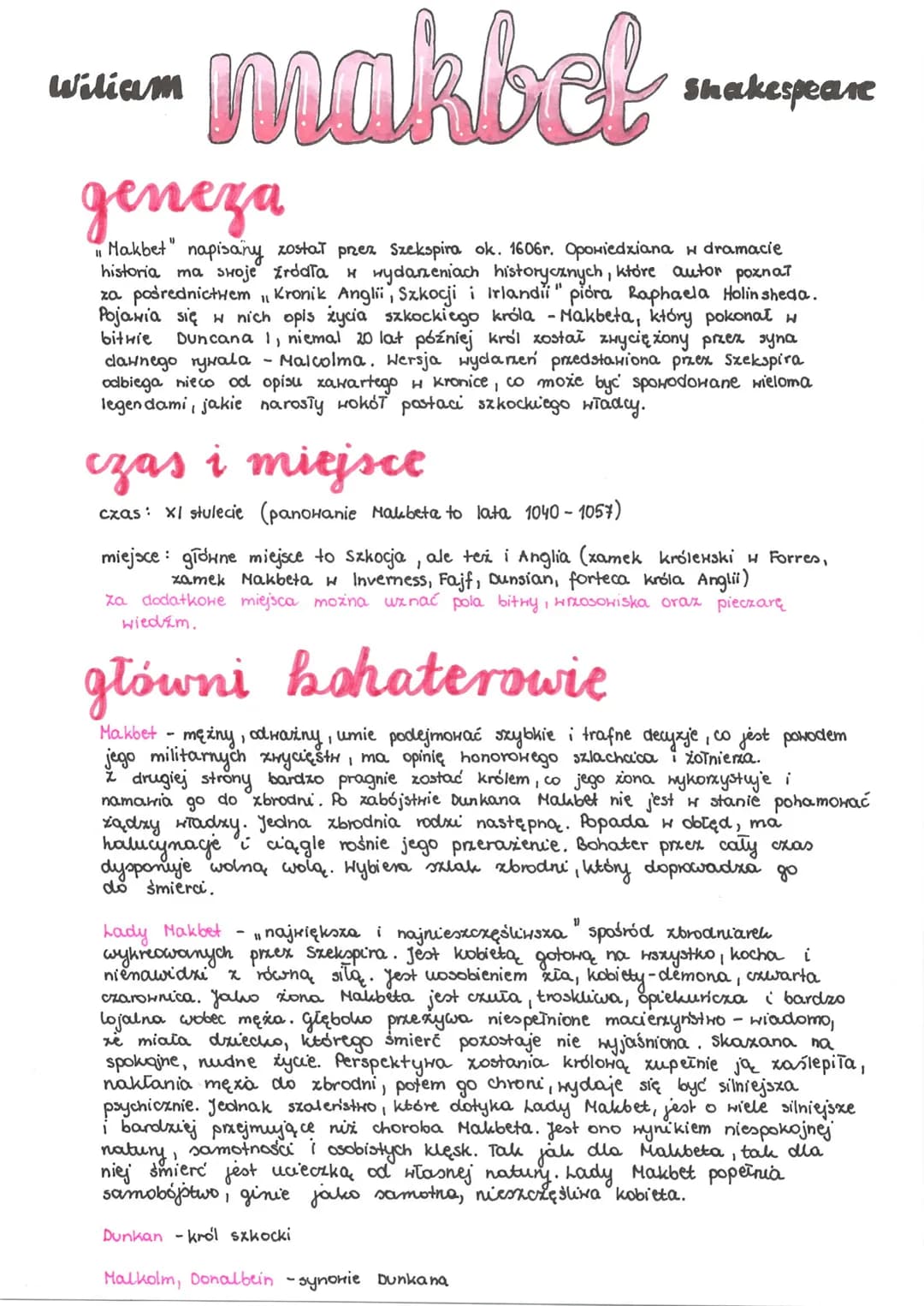 wili makbel
geneza
"Makbet" napisany został prez Szekspira ok. 1606r. Opowiedziana w dramacie
historia ma swoje źródła i wydarzeniach histo