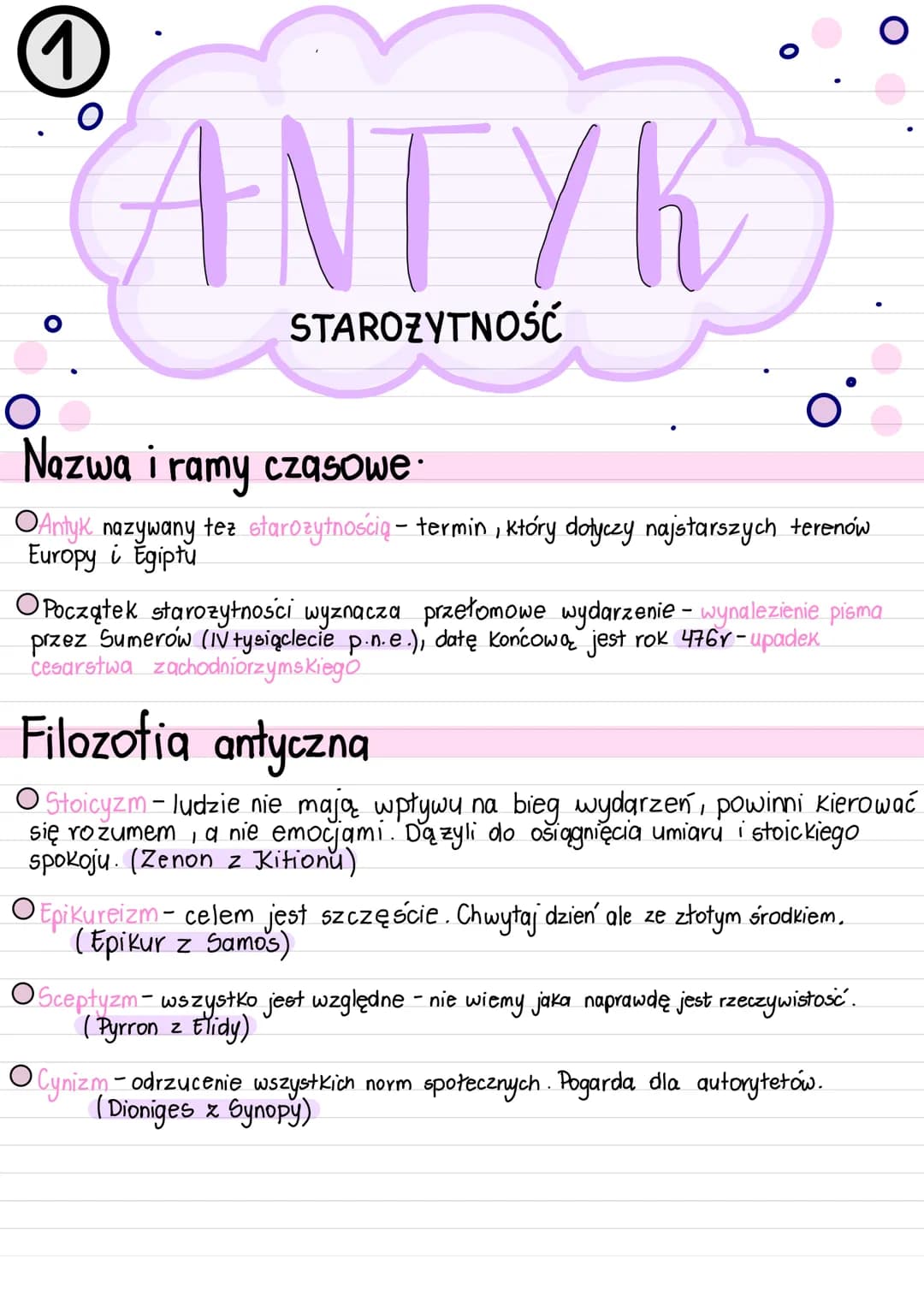# ①
ANTYK
STAROZYTNOŚĆ
## Nazwa i ramy czasowe.
* Antyk nazywany tez starożytnością - termin, który dotyczy najstarszych terenów
Europy