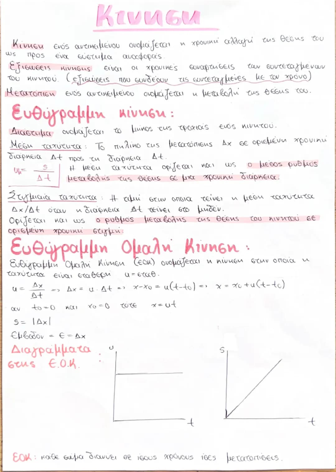 Κινηση
Κίνηση ενός αντικειμένου ονομάζεται η χρονική αλλαγή της θέσης του
προς ένα σύστημα αναφοράς.
Εξισώσεις κίνησης είναι οι χρονικές συν