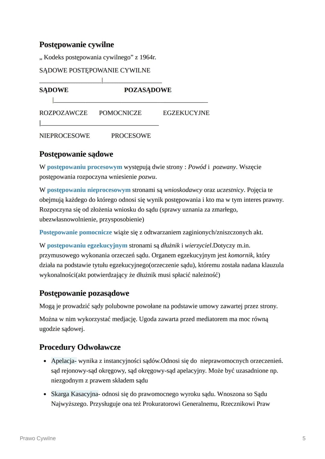 Lestament
Prawo Cywilne
Prawo Cywilne- system norm regulujących stosunki majątkowe i niemajątkowe między
osobami fizycznym i prawnymi będą