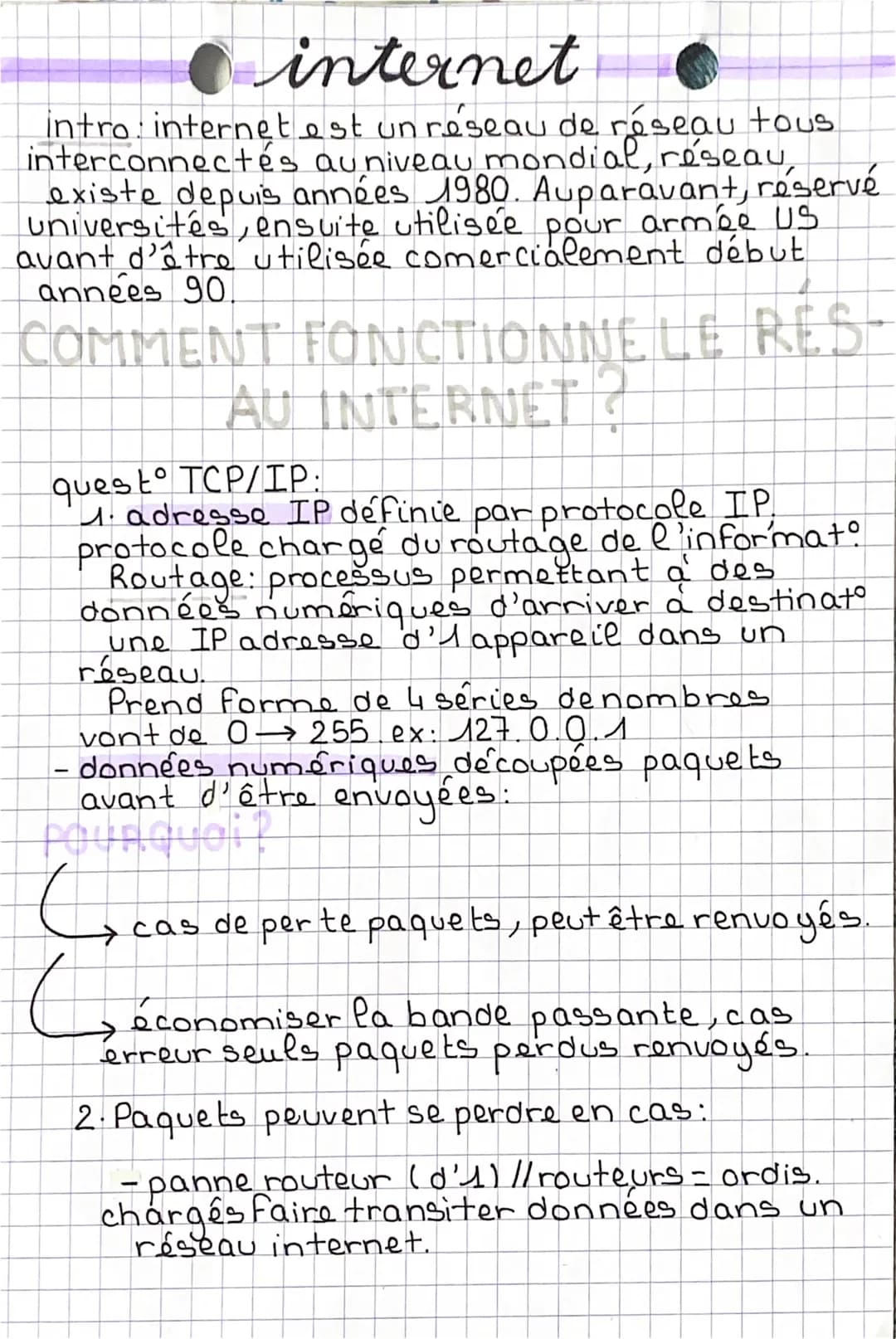 # internet
intro: internet est un réseau de réseau tous
interconnectés au niveau mondial, réseau,
existe depuis années 1980. Auparavant, ré