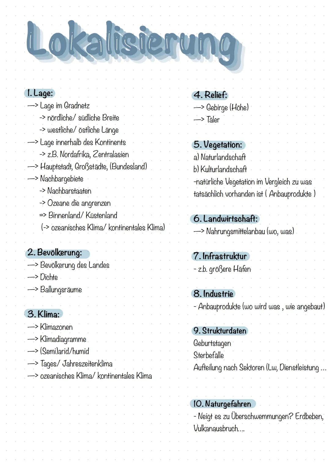 # Lokalisierung
1. Lage:
-> Lage im Gradnetz
-> nördliche/ südliche Breite
-> westliche/ östliche Länge
-> Lage