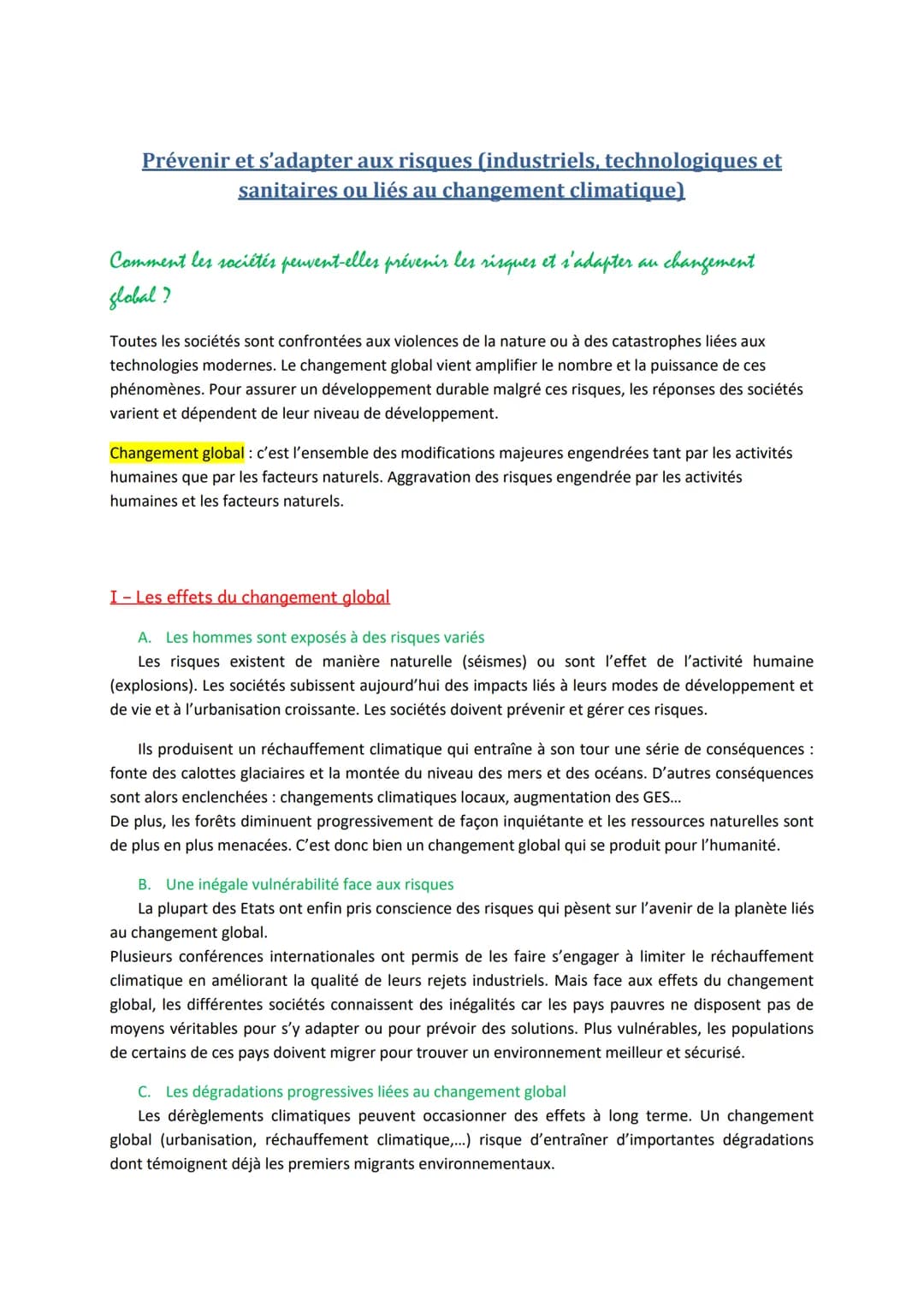 # Prévenir et s'adapter aux risques (industriels, technologiques et
sanitaires ou liés au changement climatique)
Comment les sociétés peuve