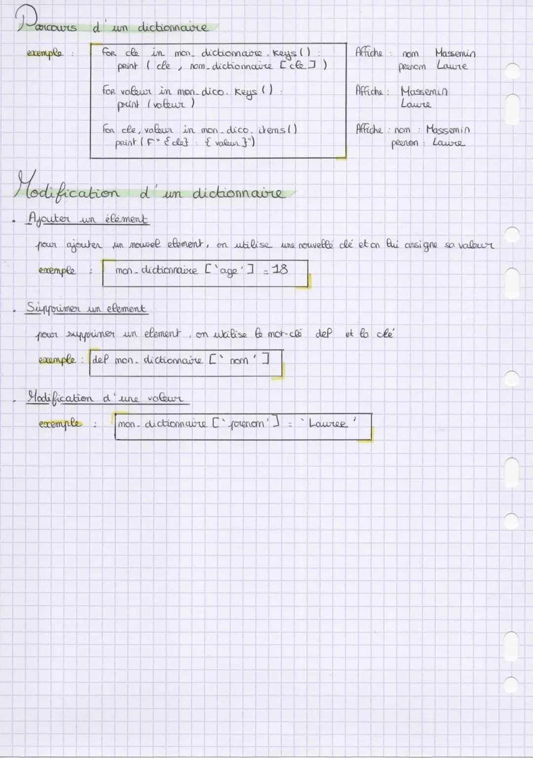 # FONDAMENTAUX DE LA
# PROGRAMMATION
Definition et création d'un dictionnaire
un dictionnaire est une structure de données où chaque éléme