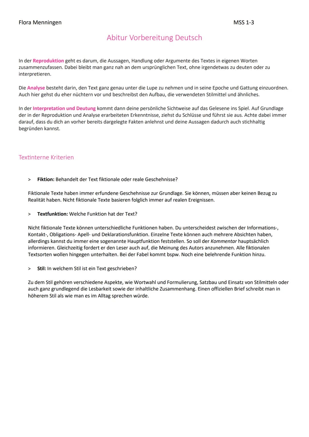 Flora Menningen
MSS 1-3
Abitur Vorbereitung Deutsch
In der Reproduktion geht es darum, die Aussagen, Handlung oder Argumente des Textes i