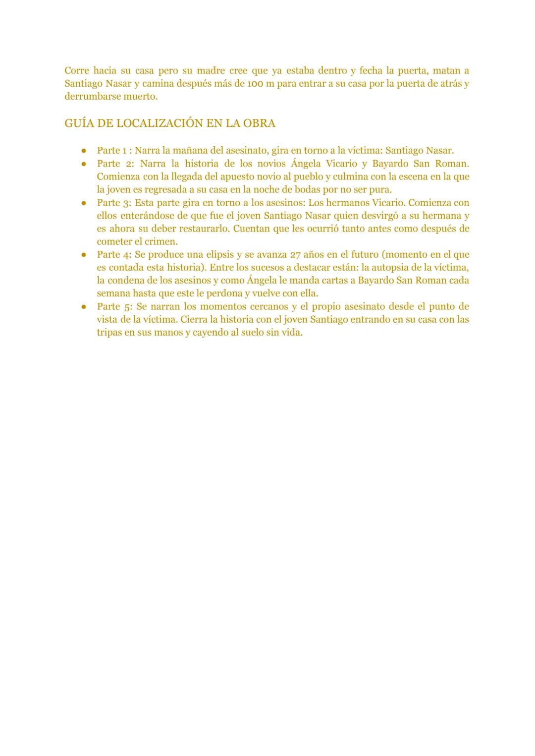 # "CRÓNICAS DE UNA MUERTE ANUNCIADA"
de Gabriel García Márquez
PUNTOS CLAVE DE LA OBRA
Santiago Nasar se viste, desayuna, sale de su casa a
