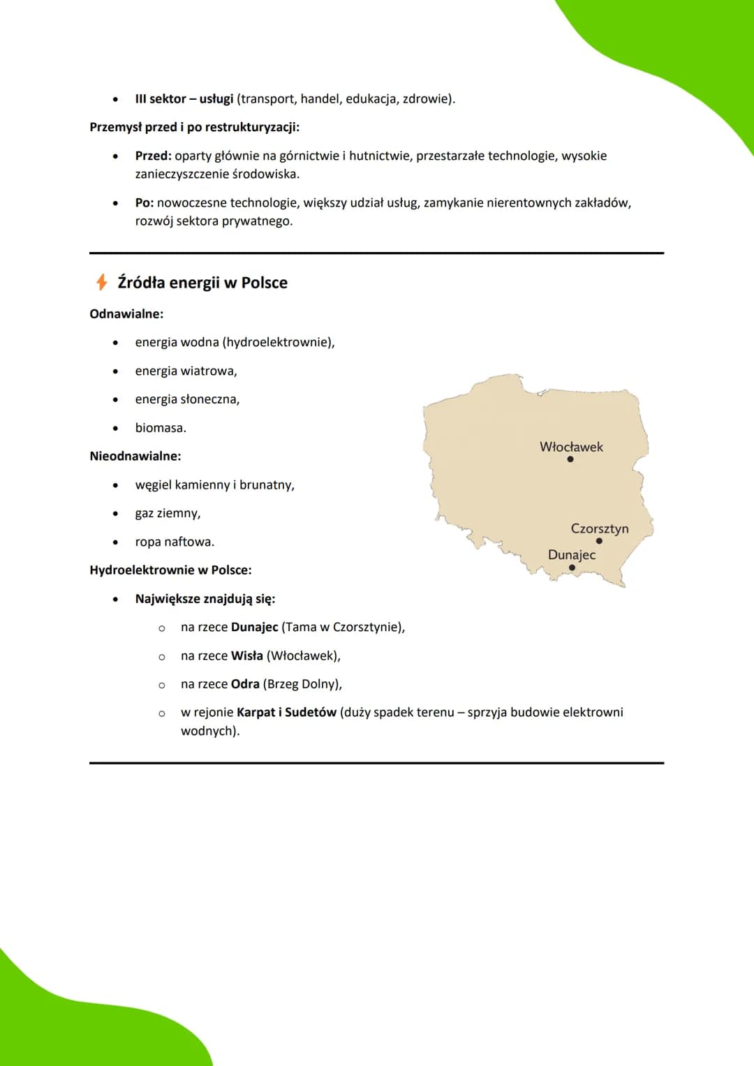 # Notatka - Rolnictwo i przemysł w
Polsce
## Rolnictwo w Polsce
Czynniki rozwoju rolnictwa:
* Przyrodnicze:
* żyzność gleb (np.