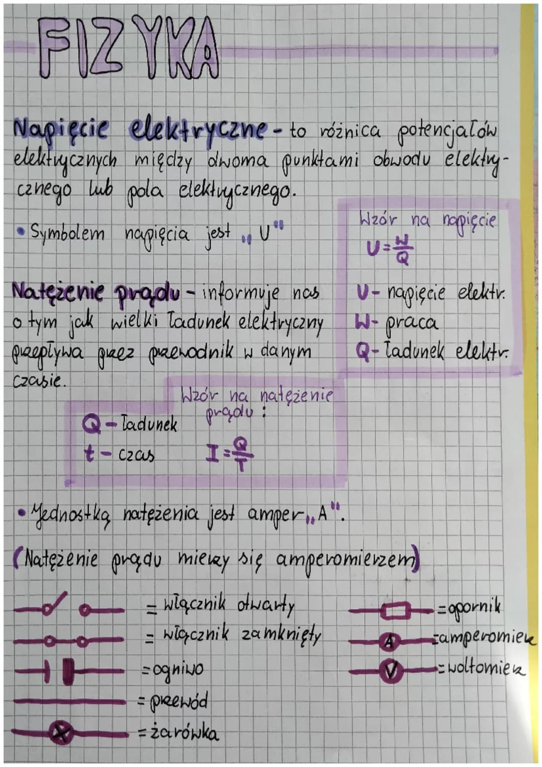 # FIZYKA
Napięcie elektryczne - to różnica potencjałów
elektrycznych między dwoma punktami obwodu elektry-
cznego lub pola elektrycznego.
*