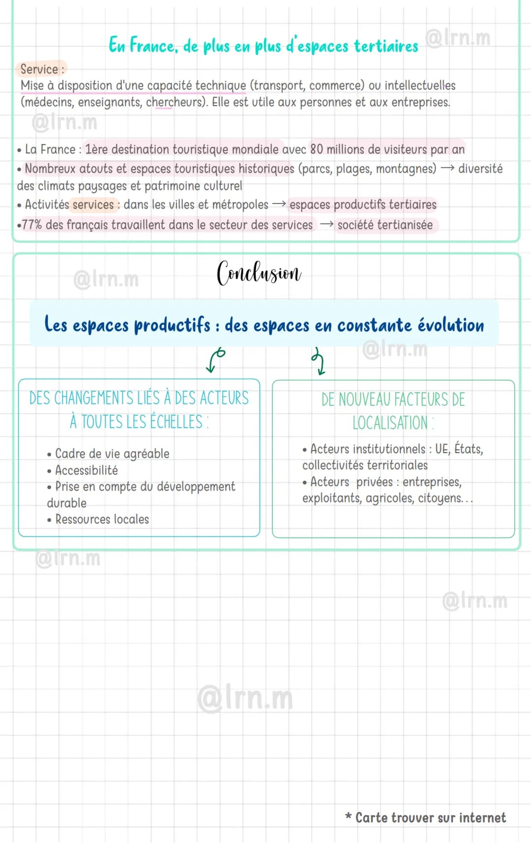 # Géographie
LES ESPACES PRODUCTIFS
Un espace productif :
Espace aménagé → activité économique (agricole, industrielle ou liée aux services