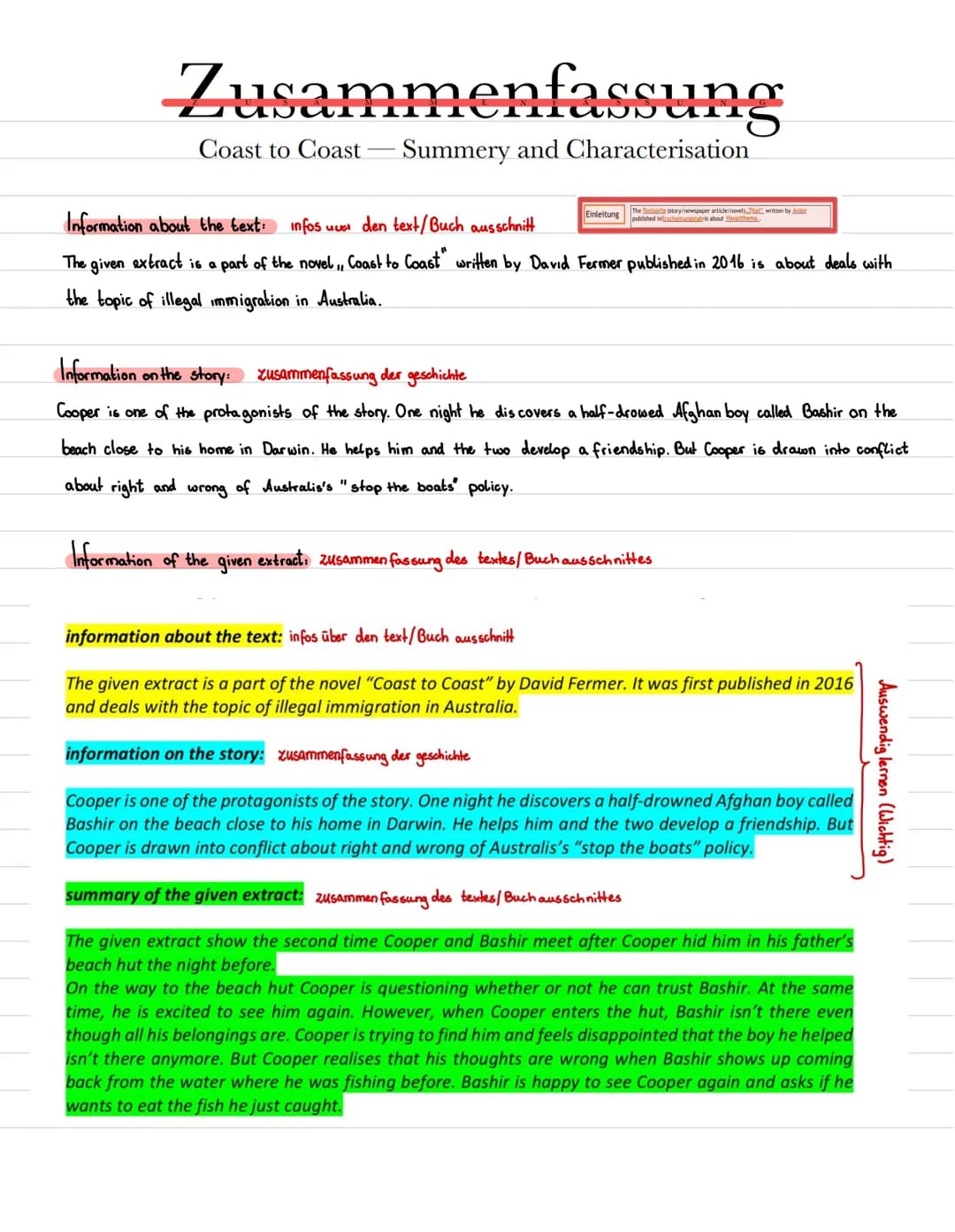 Coast to Coast — Summery and Characterisation
Name: Study_Queen
Englisch Klasse 9 # Zusammenfassung
Coast to Coast Summery and Characteris