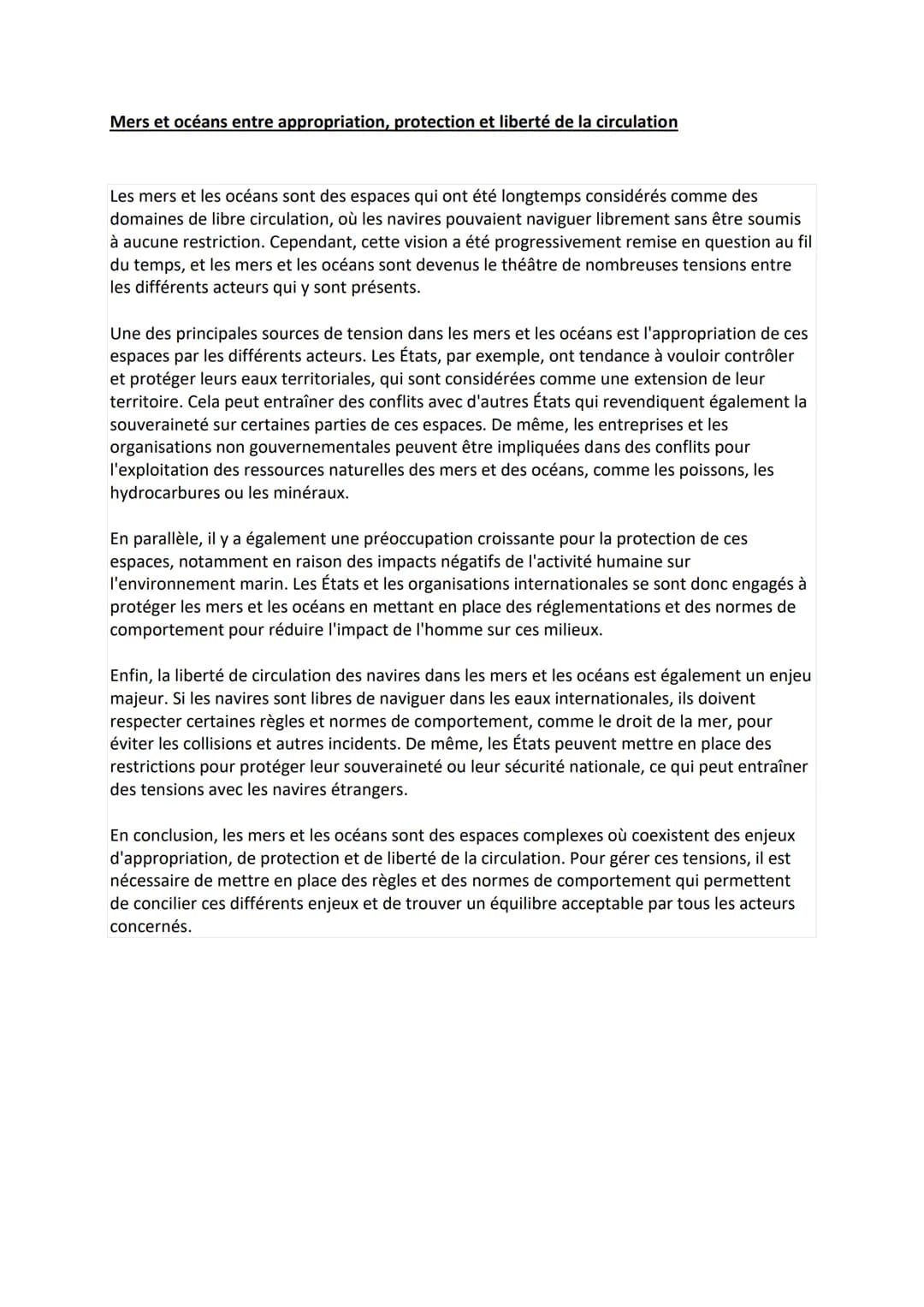# Mers et océans entre appropriation, protection et liberté de la circulation
Les mers et les océans sont des espaces qui ont été longtemps