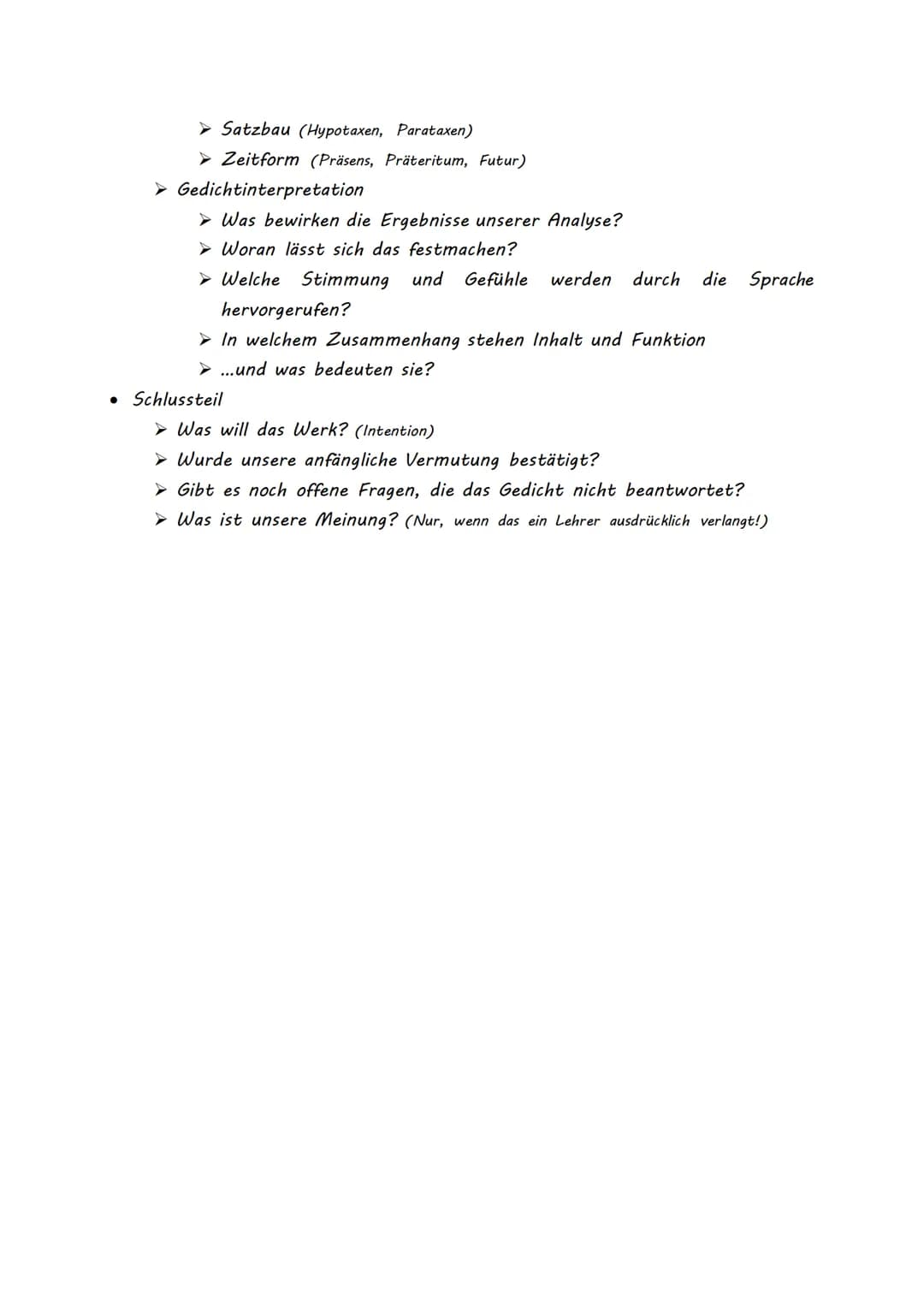 # GEDICHTANALYSE
* Gedicht auf Elemente wie Stilmittel, Reimschema und Versmaß analysieren
definition
* kommt aus dem Griechischen = „