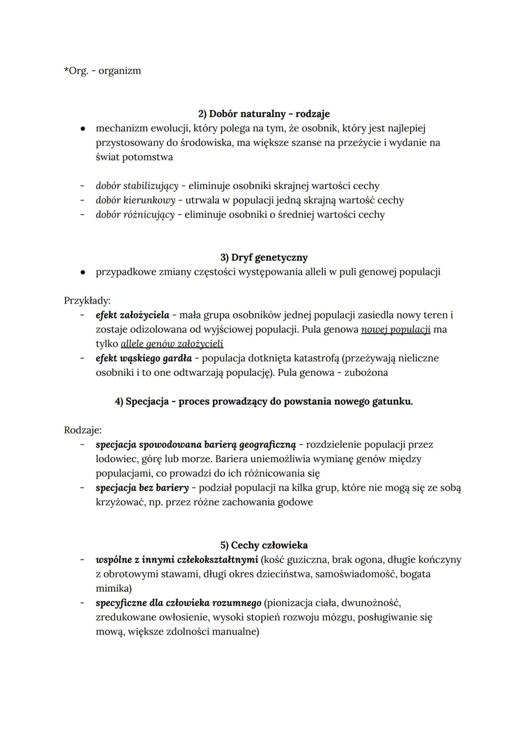 Ewolucjonizm
Ewolucja biologiczna - proces stopniowych i nieodwracalnych zmian grup organizmów.
1) Dowody ewolucji:
- dowody bezpośrednie