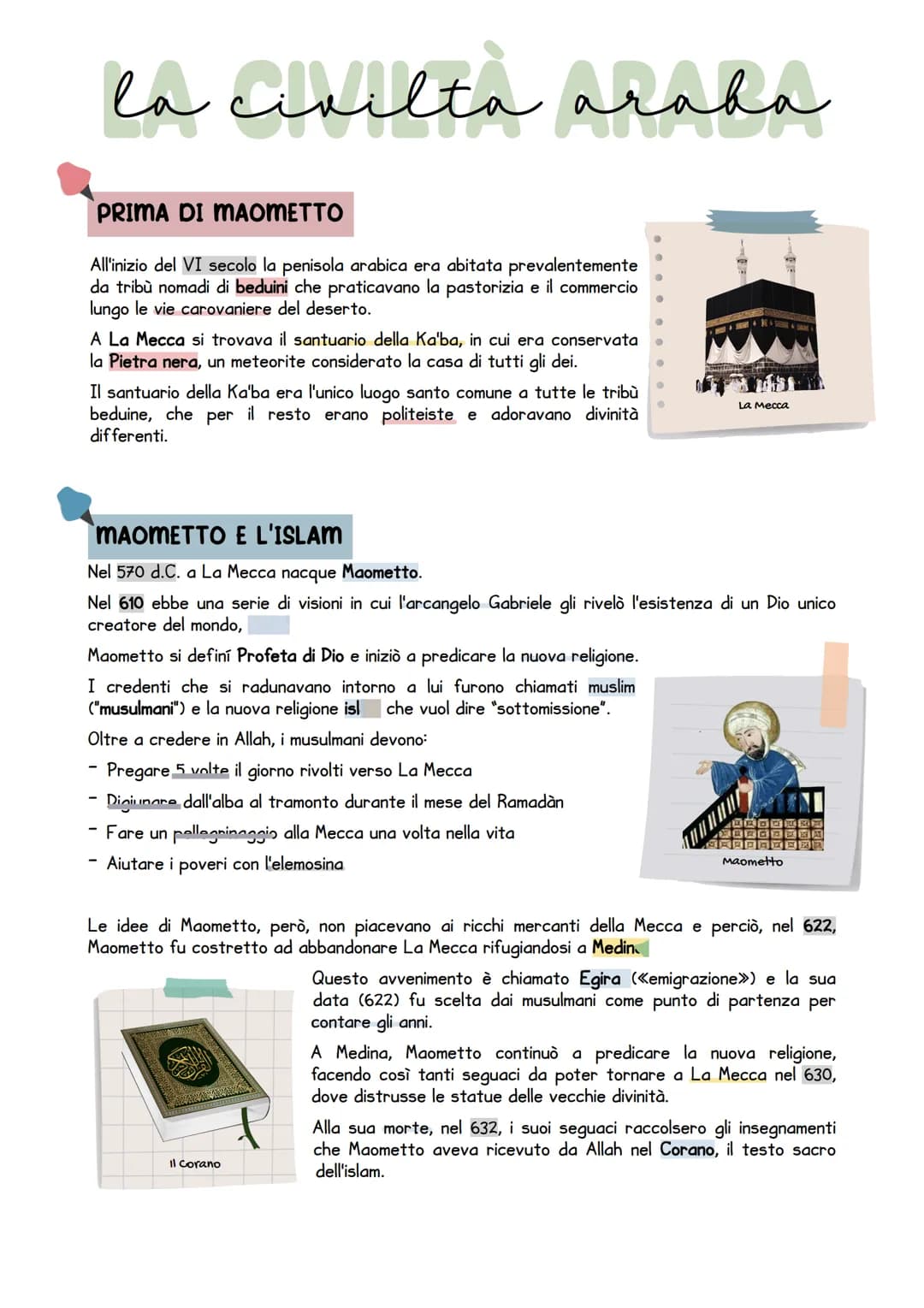 # la civilta araha
## PRIMA DI MAOMETTO
All'inizio del VI secolo la penisola arabica era abitata prevalentemente
da tribù nomadi di beduin