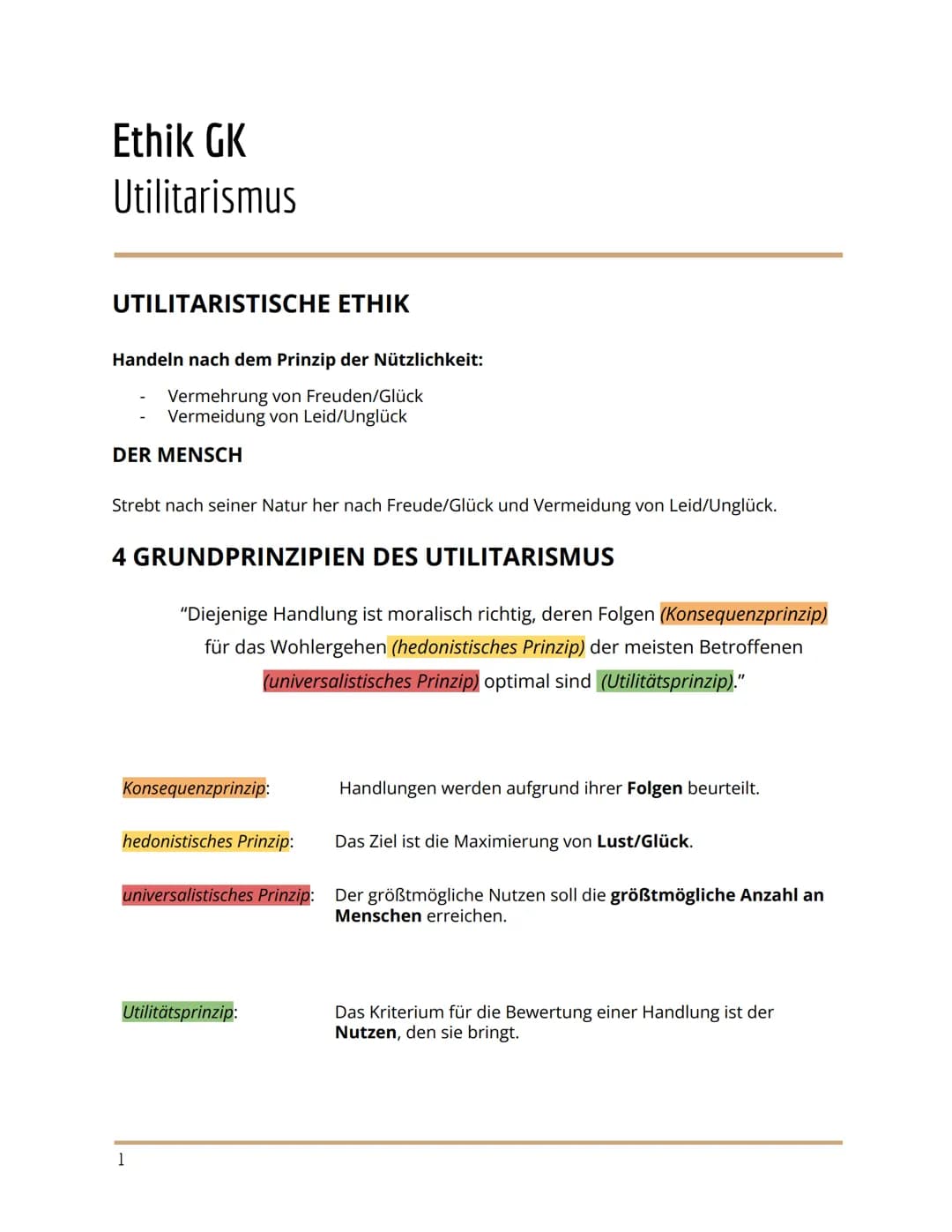 <h2>Utilitarismus</h2>
<p>Die utilitaristische Ethik basiert auf dem Prinzip der Nützlichkeit, welches die Vermehrung von Freuden oder Glüc